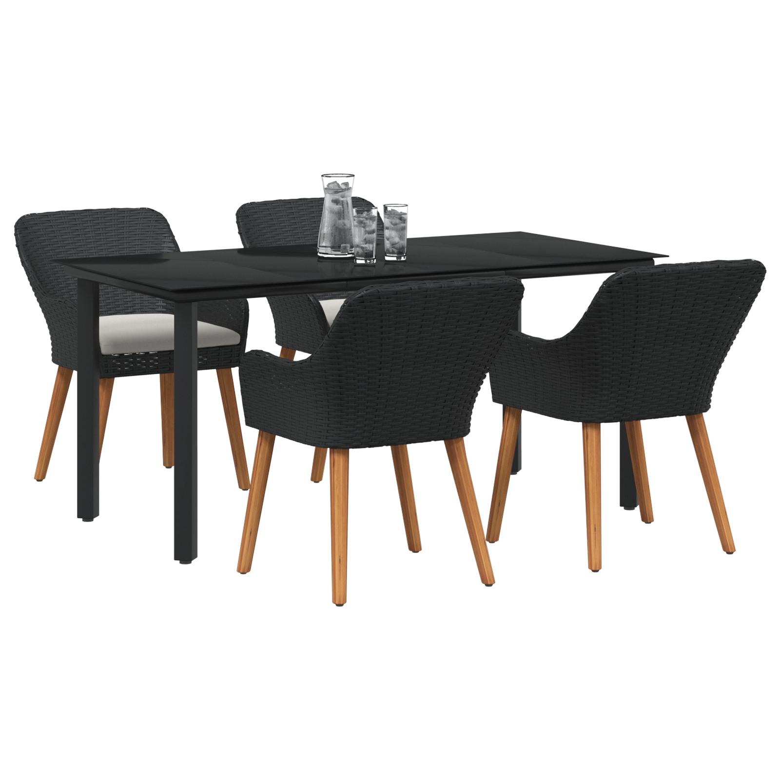5 Piece Garden Dining Set Black Poly Rattan - Image 3