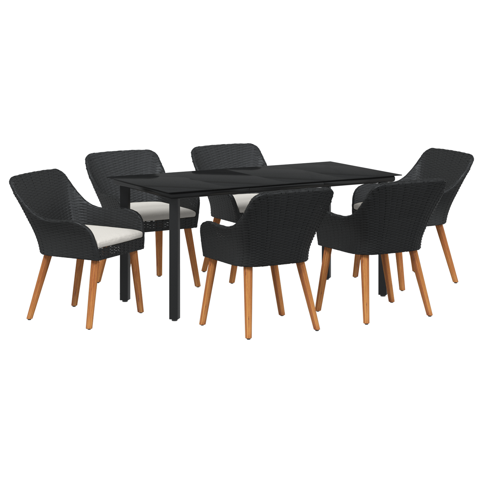 7 Piece Garden Dining Set Black Poly Rattan - Image 2