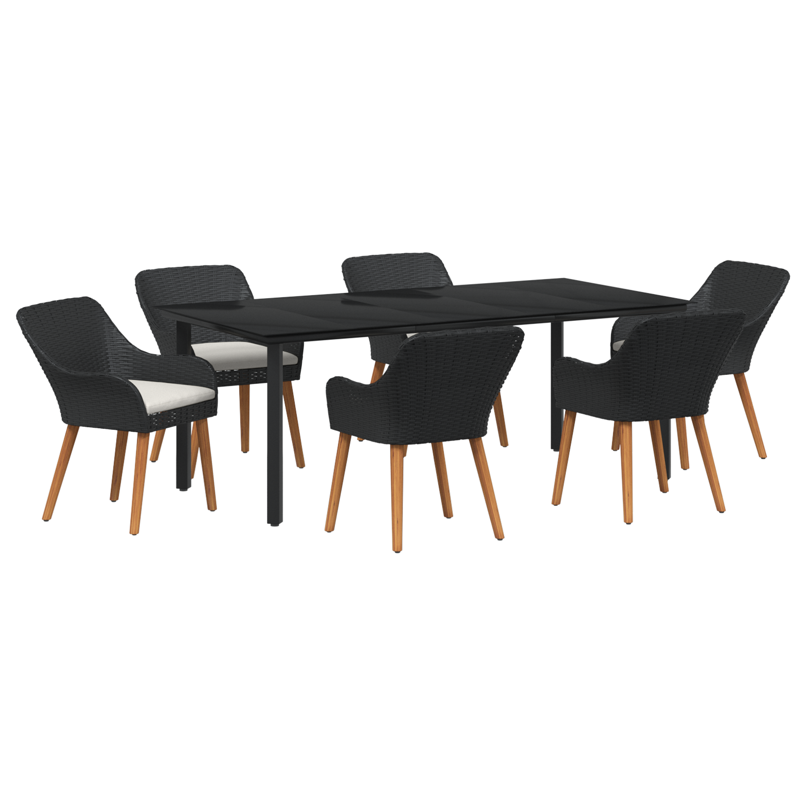 7 Piece Garden Dining Set Black Poly Rattan - Image 2