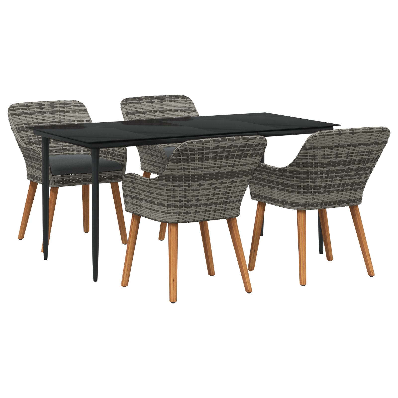 5 Piece Garden Dining Set Grey Poly Rattan - Image 2