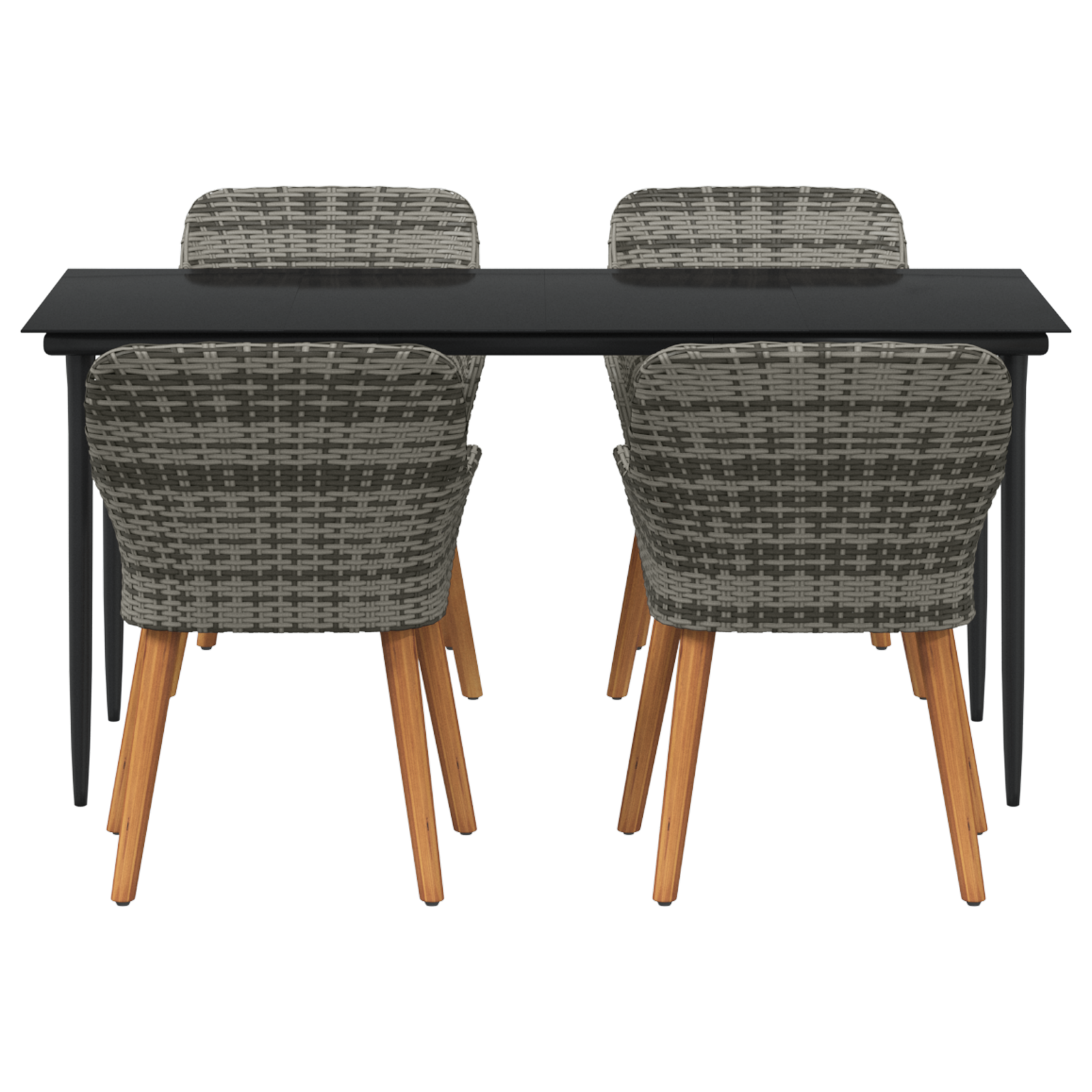 5 Piece Garden Dining Set Grey Poly Rattan - Image 8