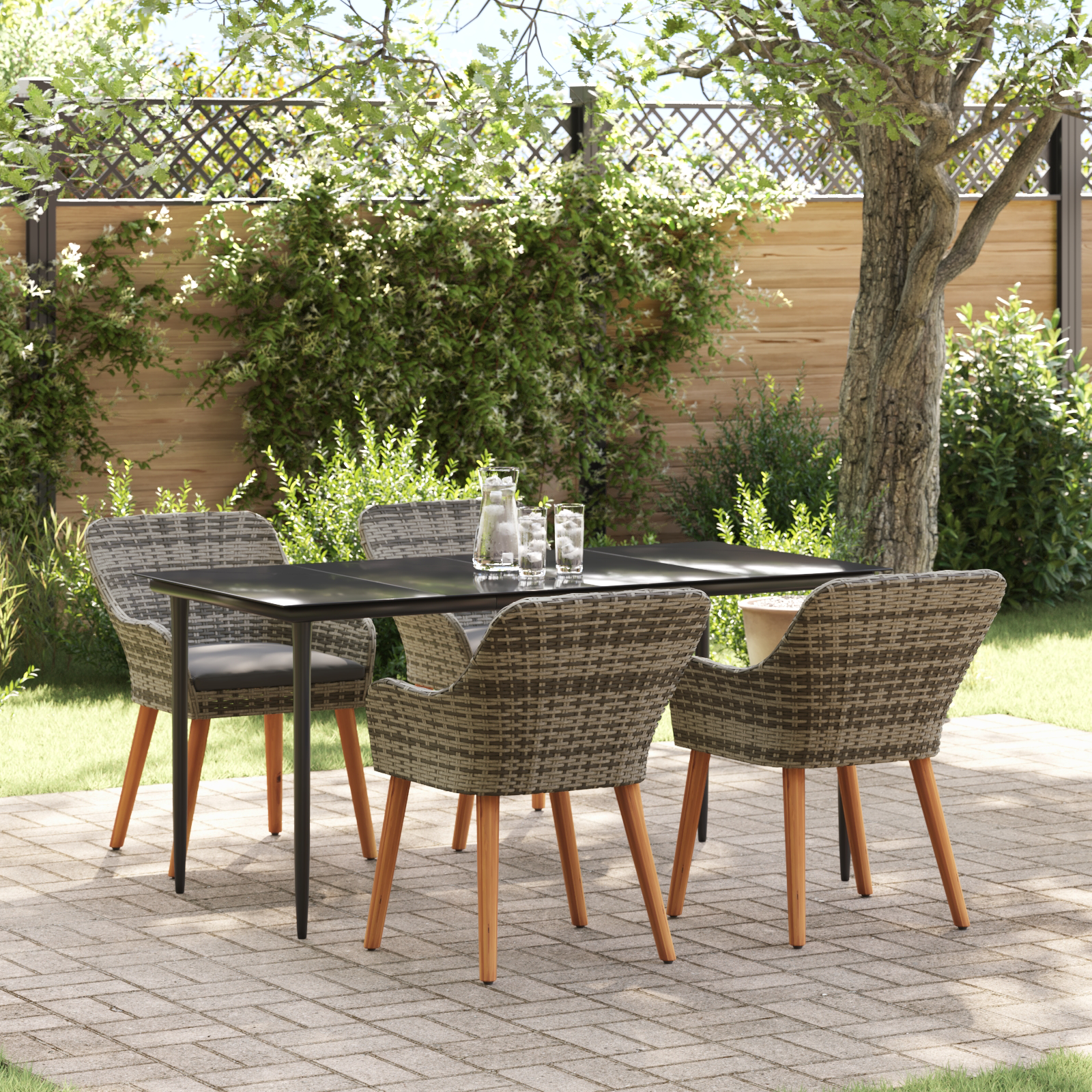 5 Piece Garden Dining Set Grey Poly Rattan