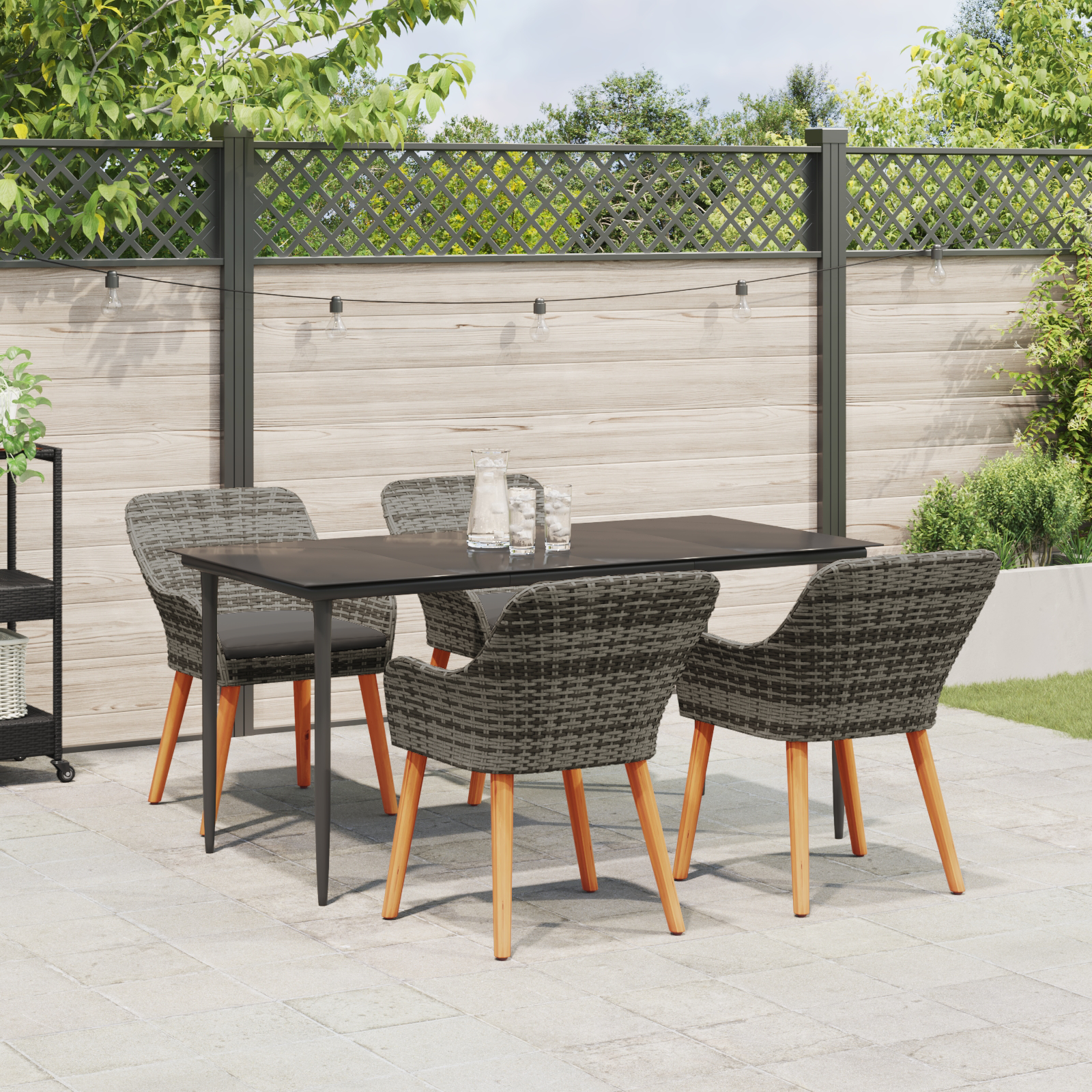 5 Piece Garden Dining Set Grey Poly Rattan - Image 4