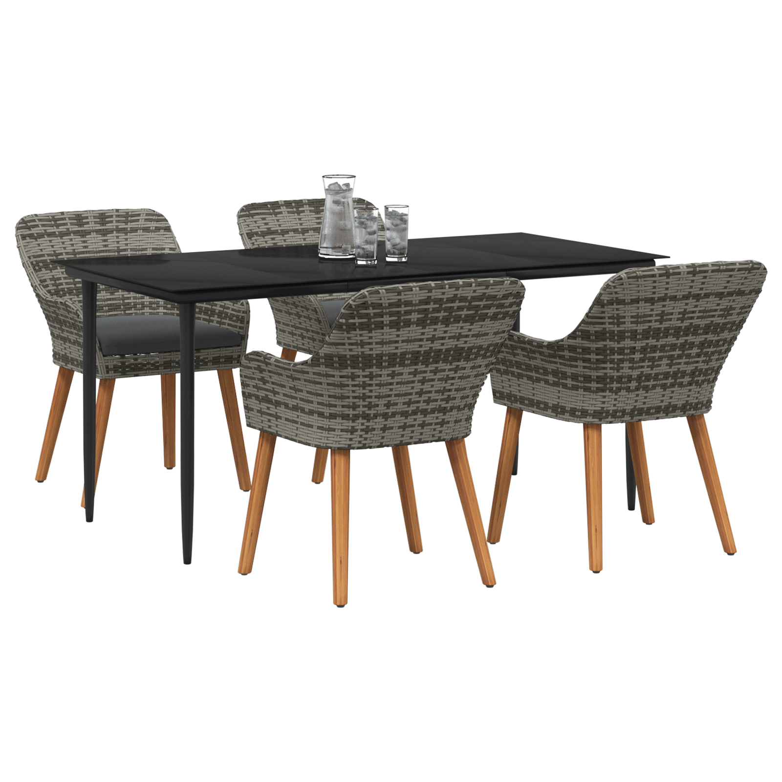 5 Piece Garden Dining Set Grey Poly Rattan - Image 3