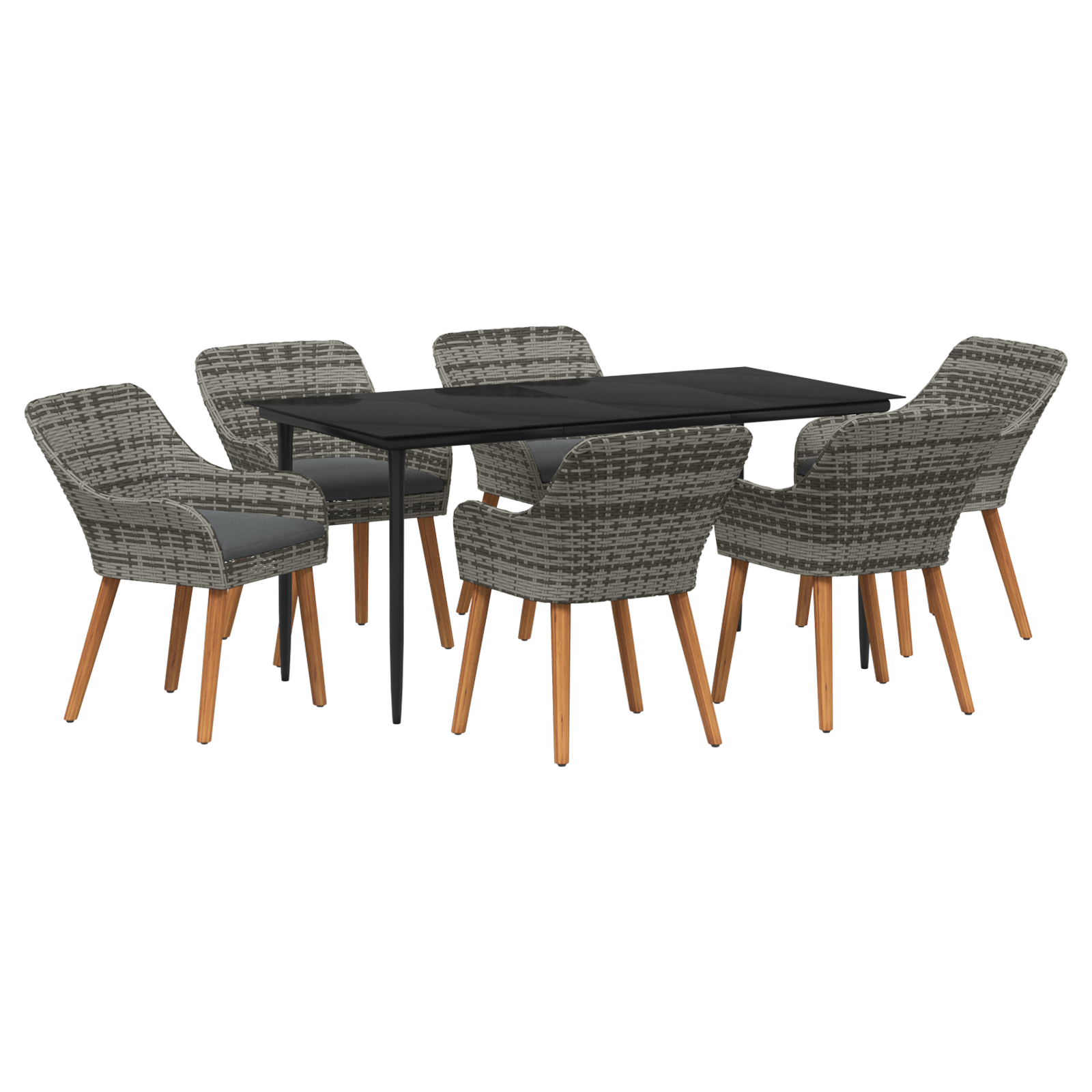 7 Piece Garden Dining Set Grey Poly Rattan - Image 2