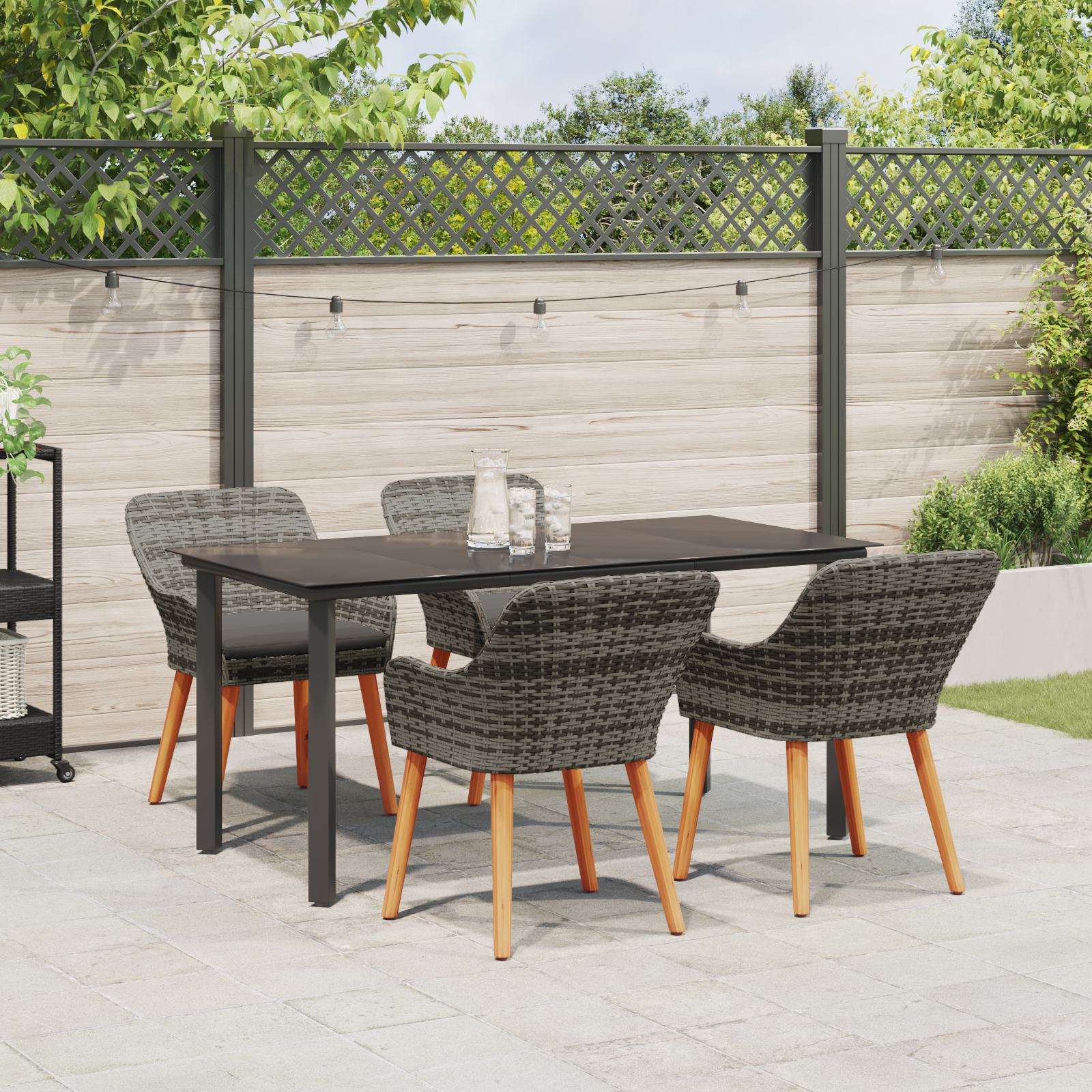 5 Piece Garden Dining Set Grey Poly Rattan - Image 4