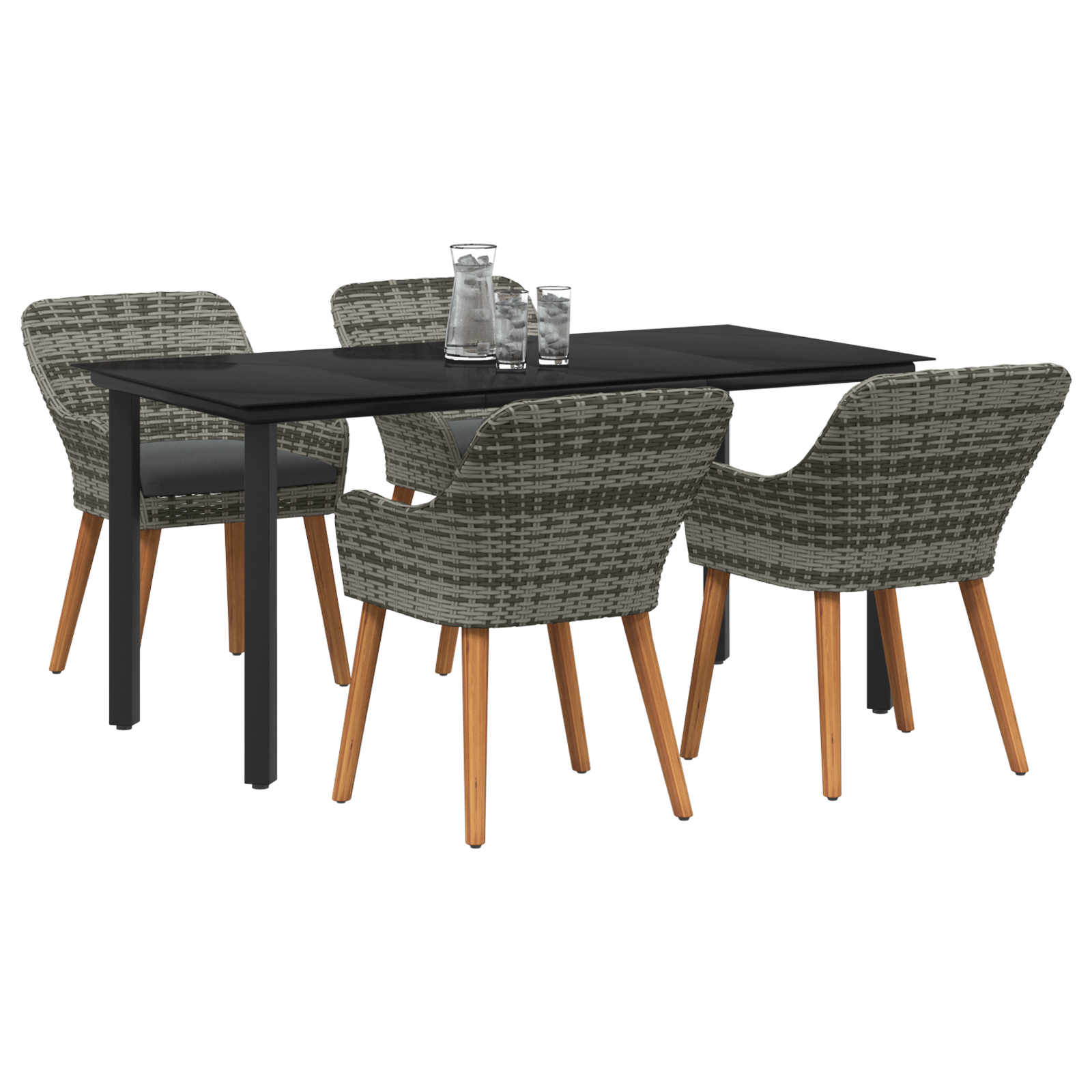 5 Piece Garden Dining Set Grey Poly Rattan - Image 3