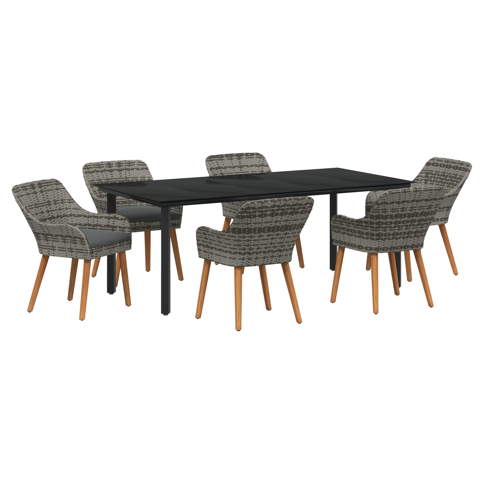 7 Piece Garden Dining Set Grey Poly Rattan - Image 2