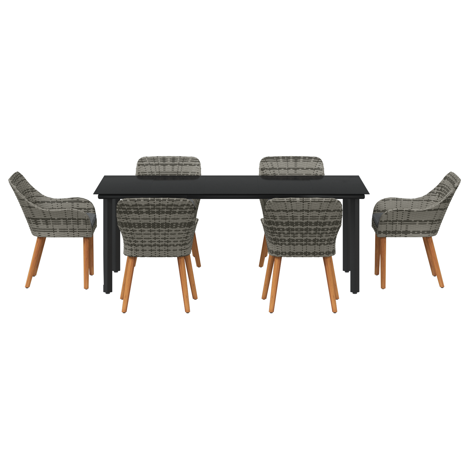 7 Piece Garden Dining Set Grey Poly Rattan - Image 8