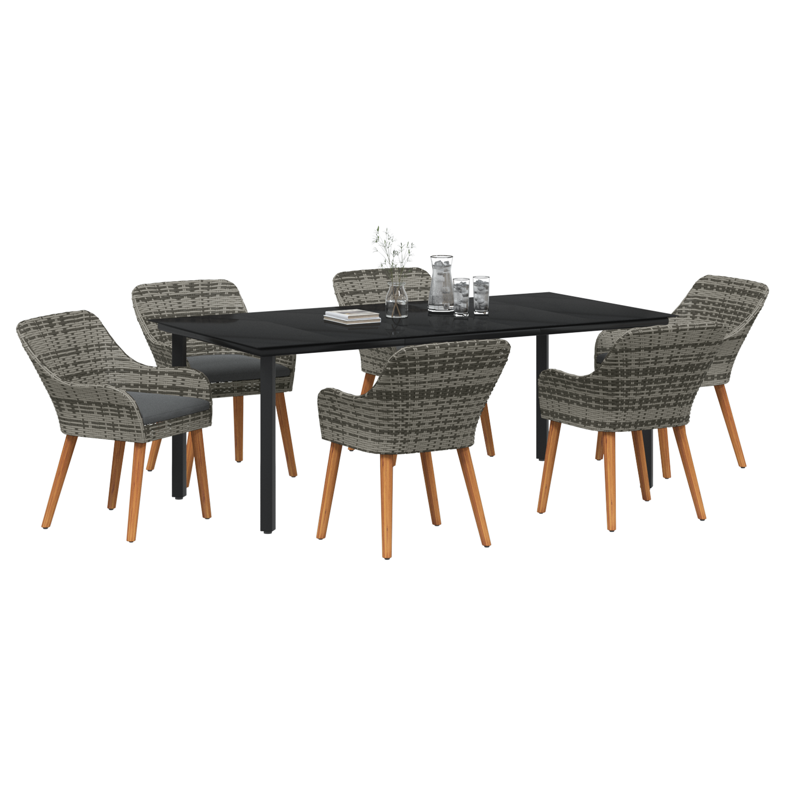 7 Piece Garden Dining Set Grey Poly Rattan - Image 3