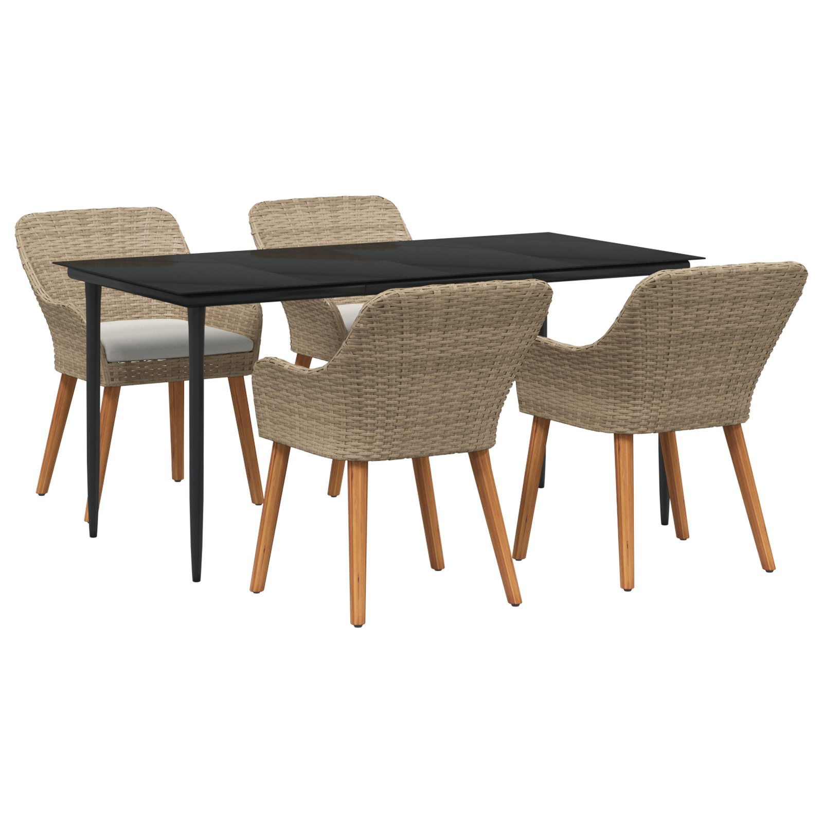 5 Piece Garden Dining Set Beige Poly Rattan - Image 2