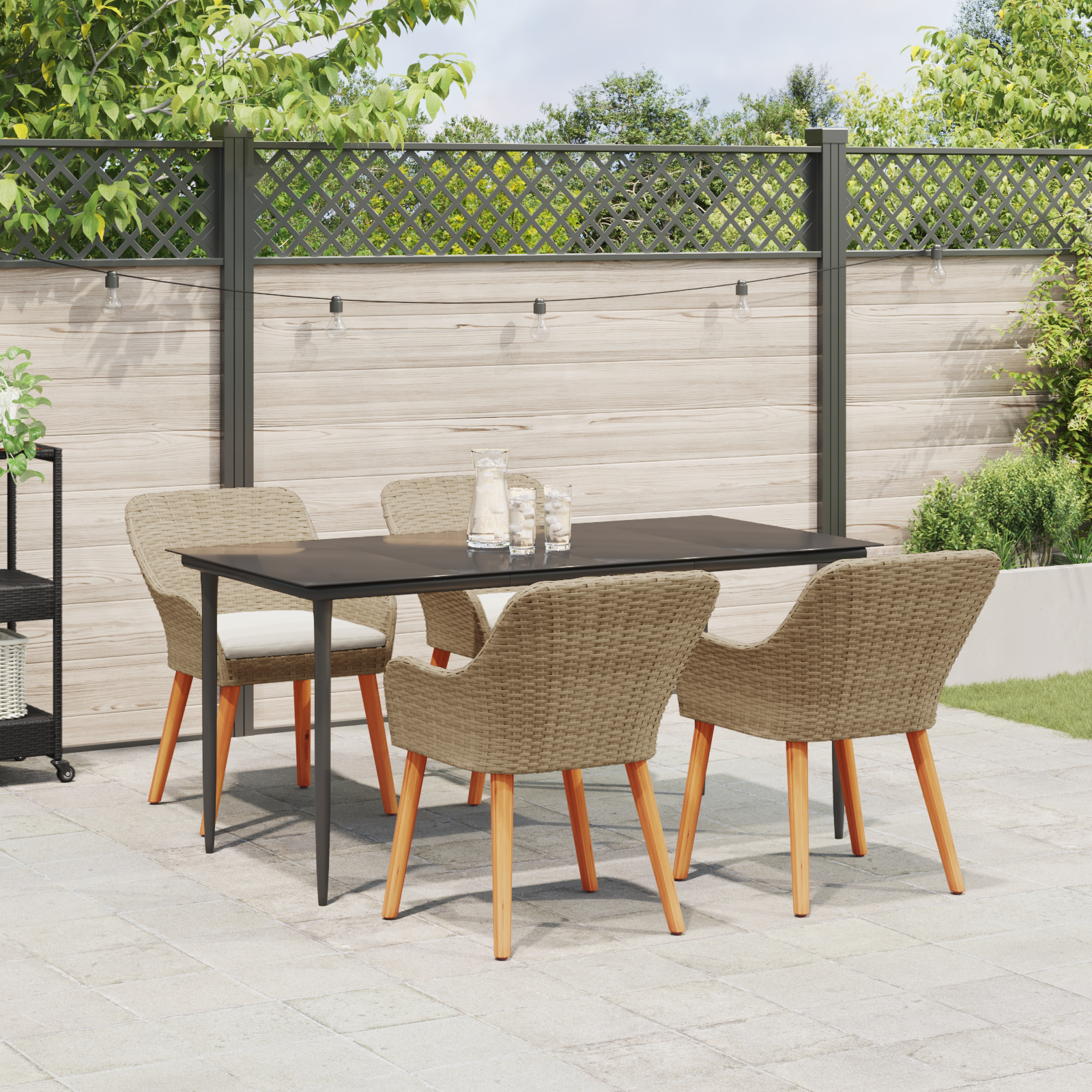 5 Piece Garden Dining Set Beige Poly Rattan - Image 4