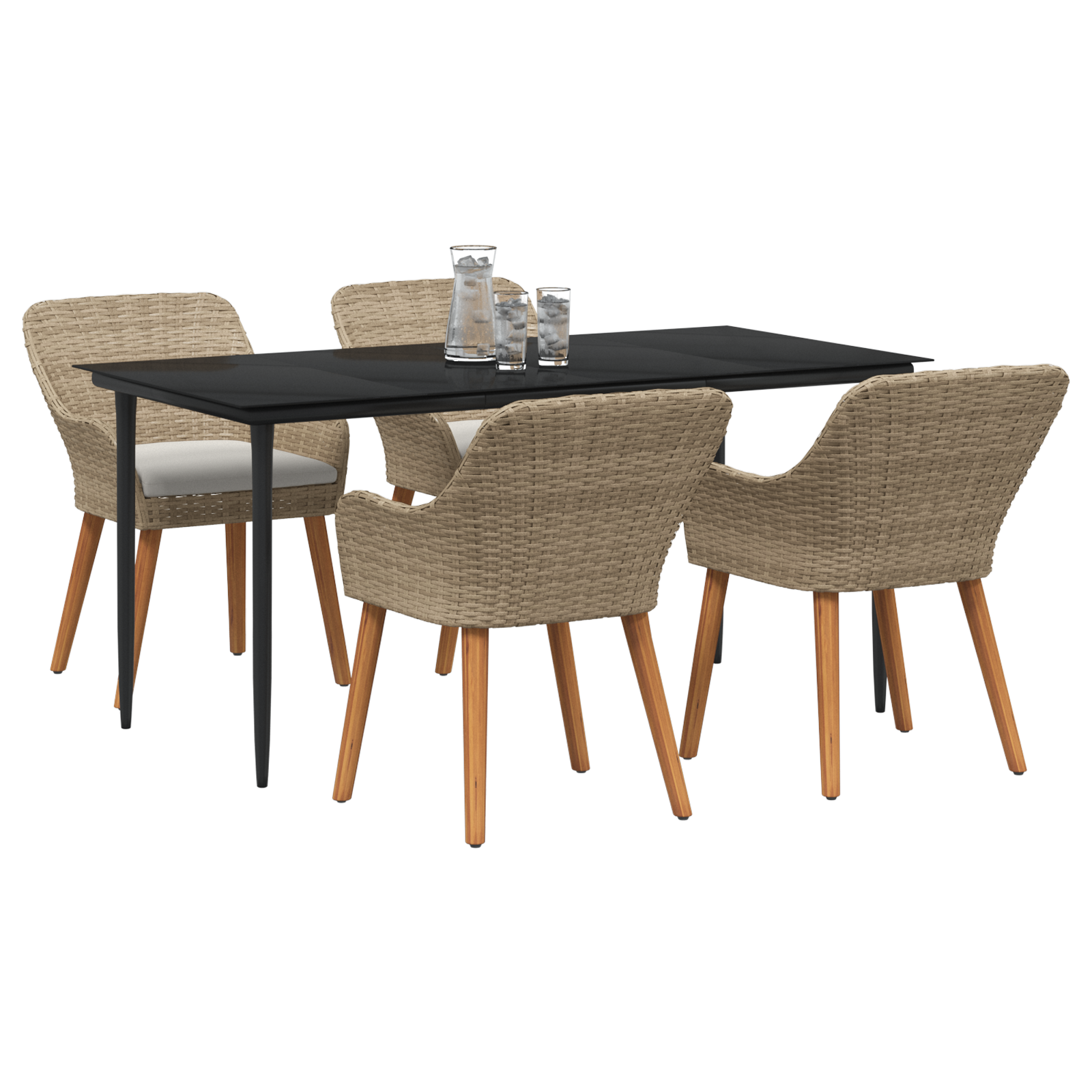 5 Piece Garden Dining Set Beige Poly Rattan - Image 3
