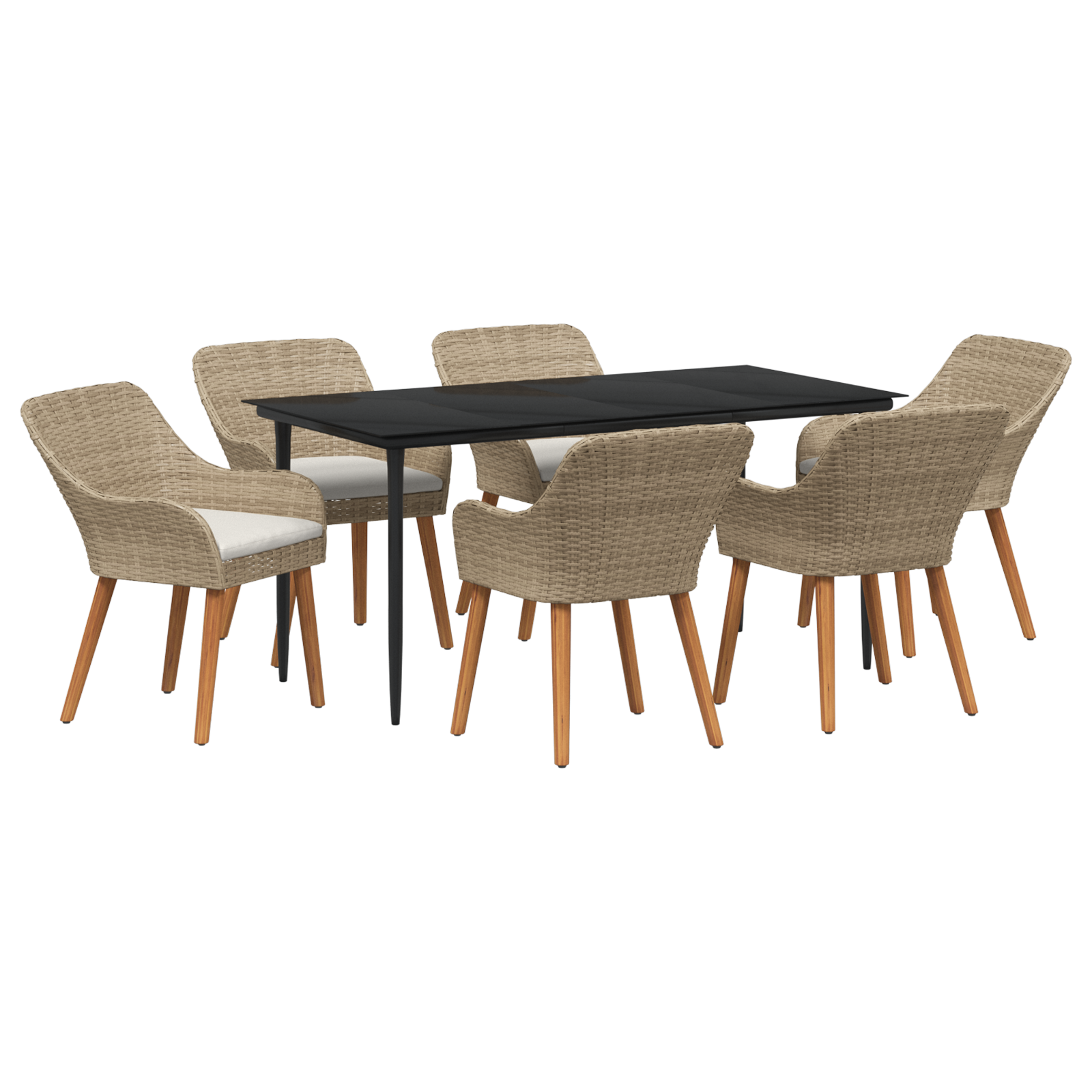 7 Piece Garden Dining Set Beige Poly Rattan - Image 2