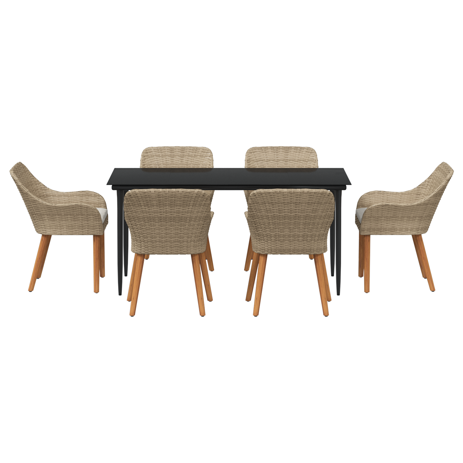 7 Piece Garden Dining Set Beige Poly Rattan - Image 8