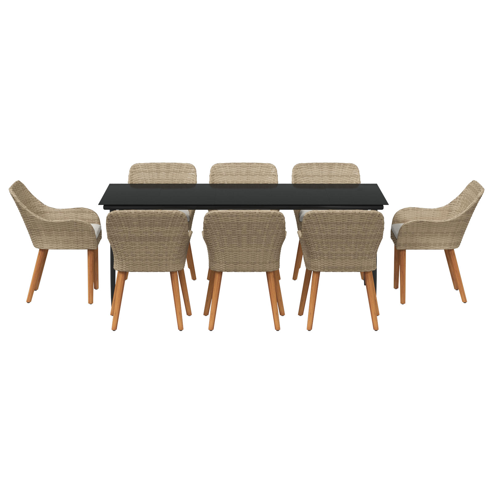 9 Piece Garden Dining Set Beige Poly Rattan - Image 8