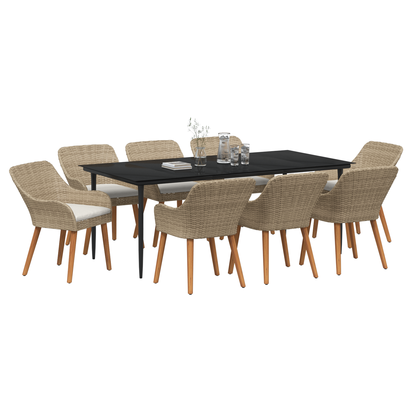 9 Piece Garden Dining Set Beige Poly Rattan - Image 3