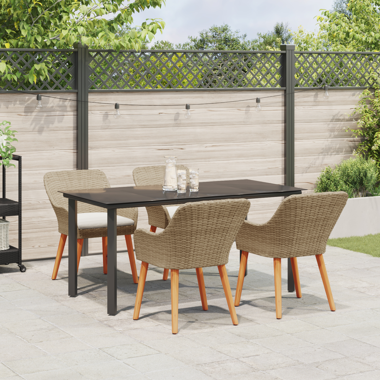 5 Piece Garden Dining Set Beige Poly Rattan - Image 4