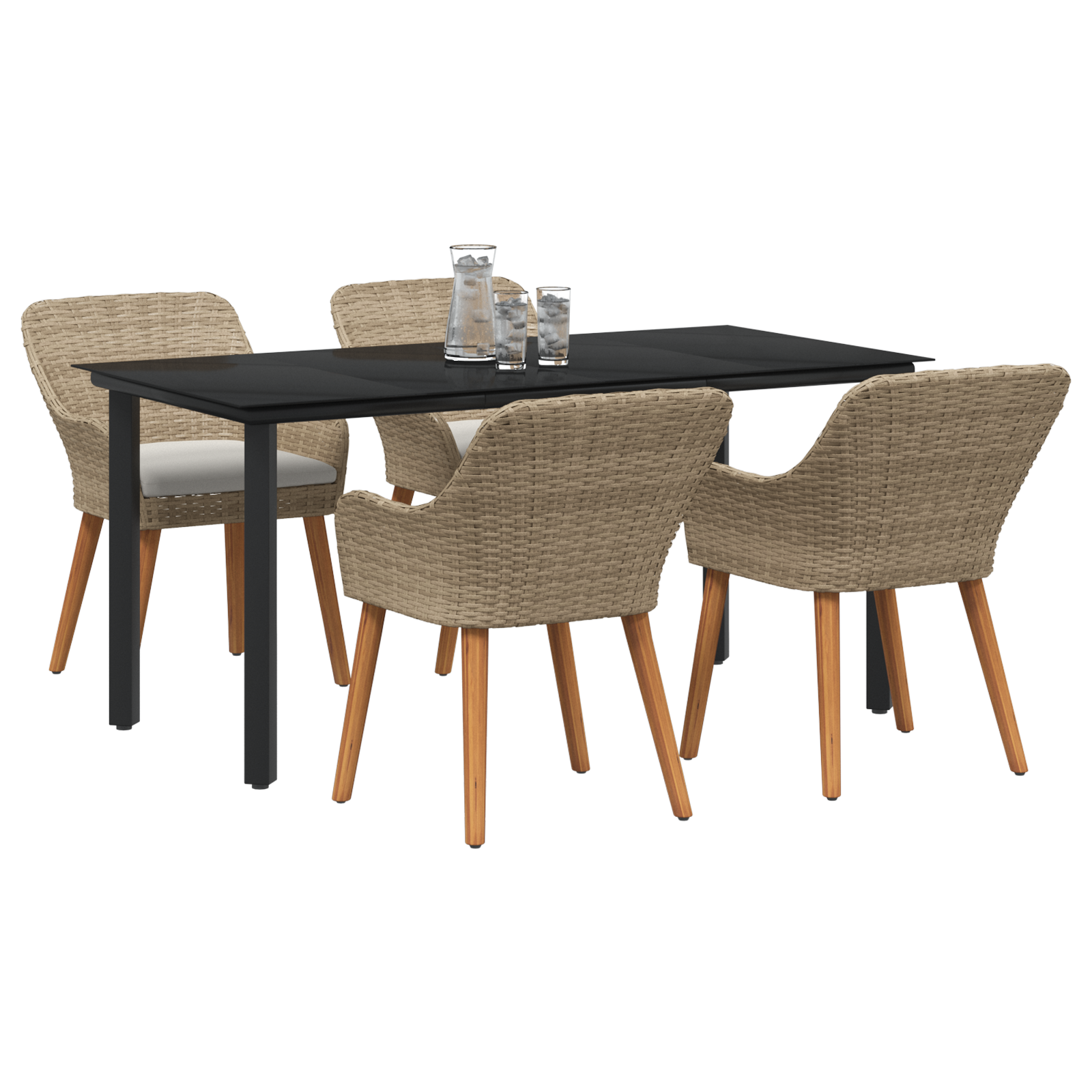 5 Piece Garden Dining Set Beige Poly Rattan - Image 3
