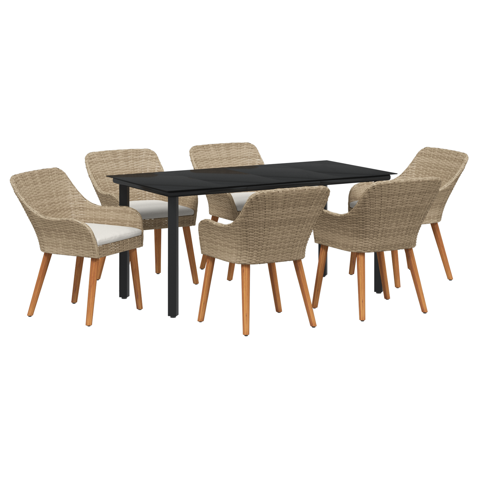 Thumbnail - vidaXL 7-teiliges Garten Esstischset Beige Poly Rattan