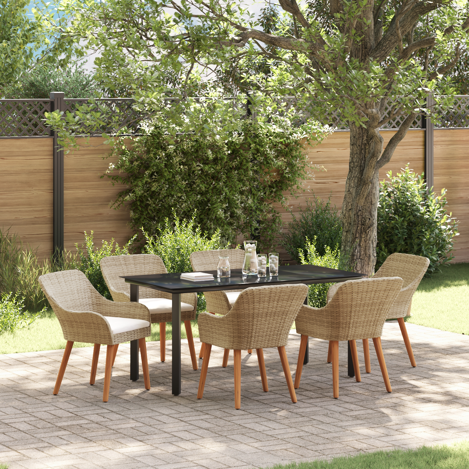 Thumbnail - vidaXL 7-teiliges Garten Esstischset Beige Poly Rattan