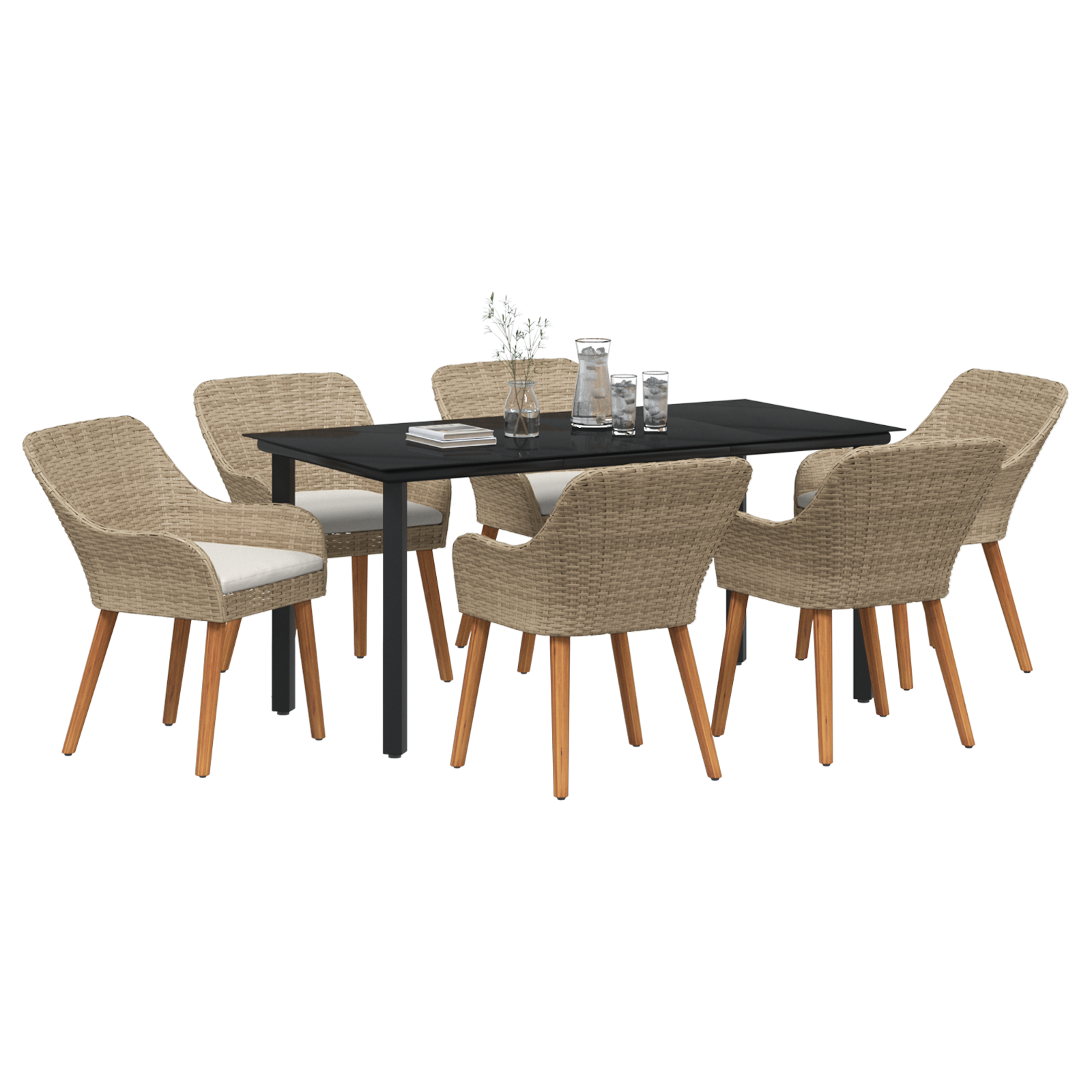 Thumbnail - vidaXL 7-teiliges Garten Esstischset Beige Poly Rattan