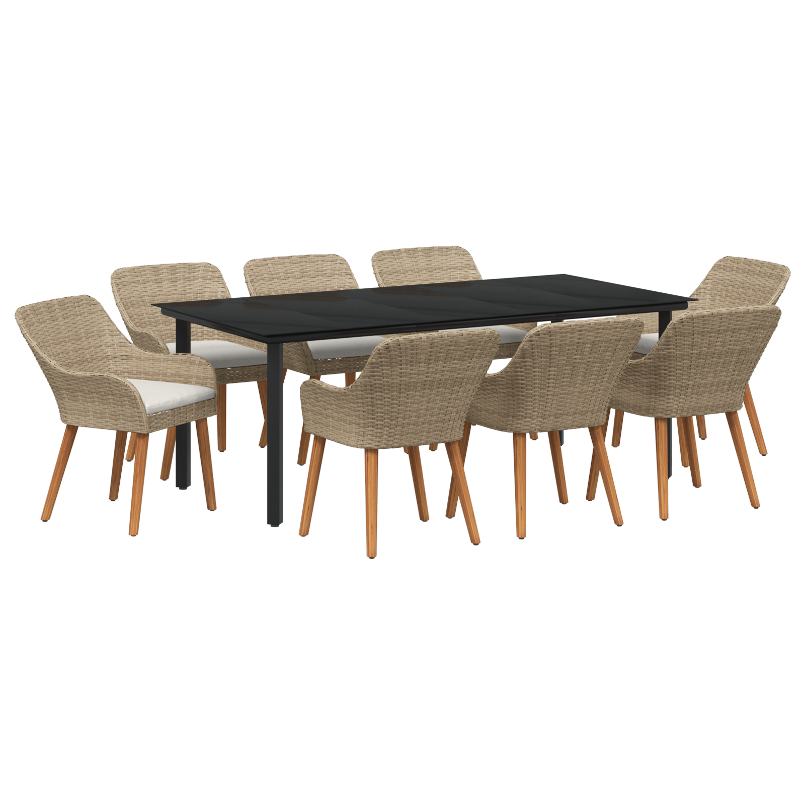 9 Piece Garden Dining Set Beige Poly Rattan - Image 2