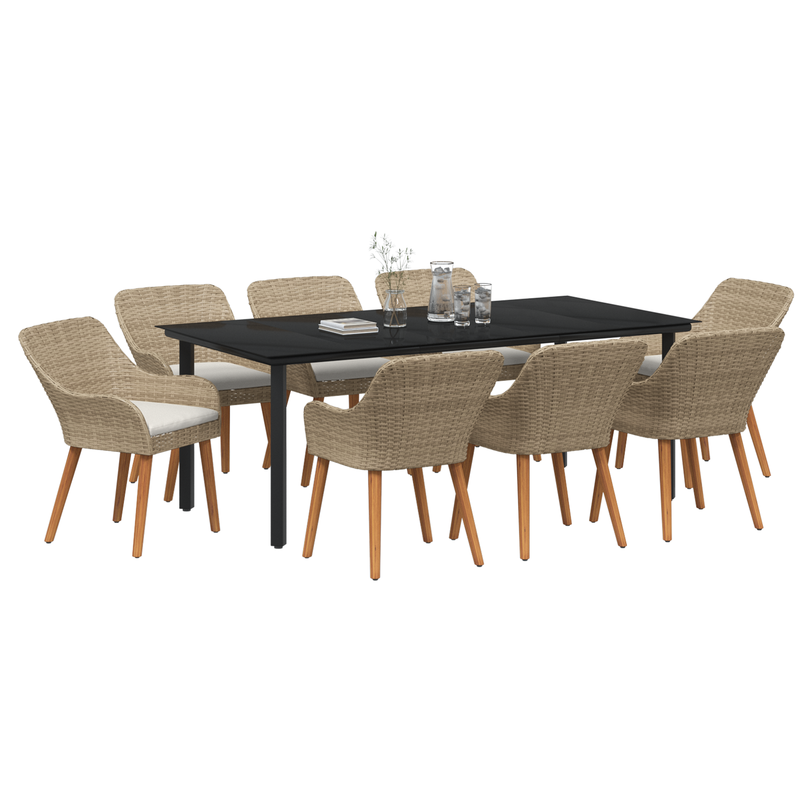 9 Piece Garden Dining Set Beige Poly Rattan - Image 3