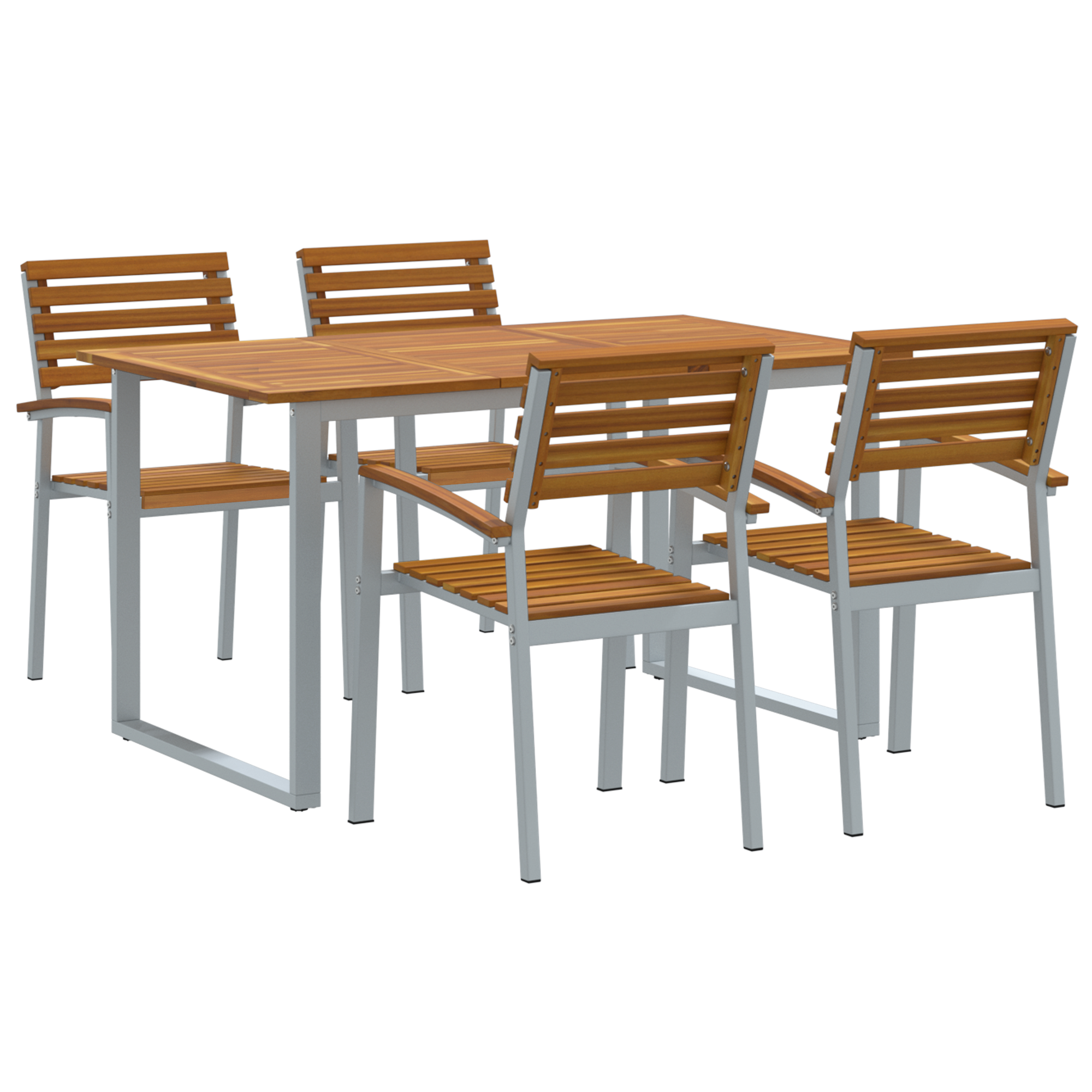 5 Piece Garden Dining Set Solid Wood Acacia and Metal - Image 2