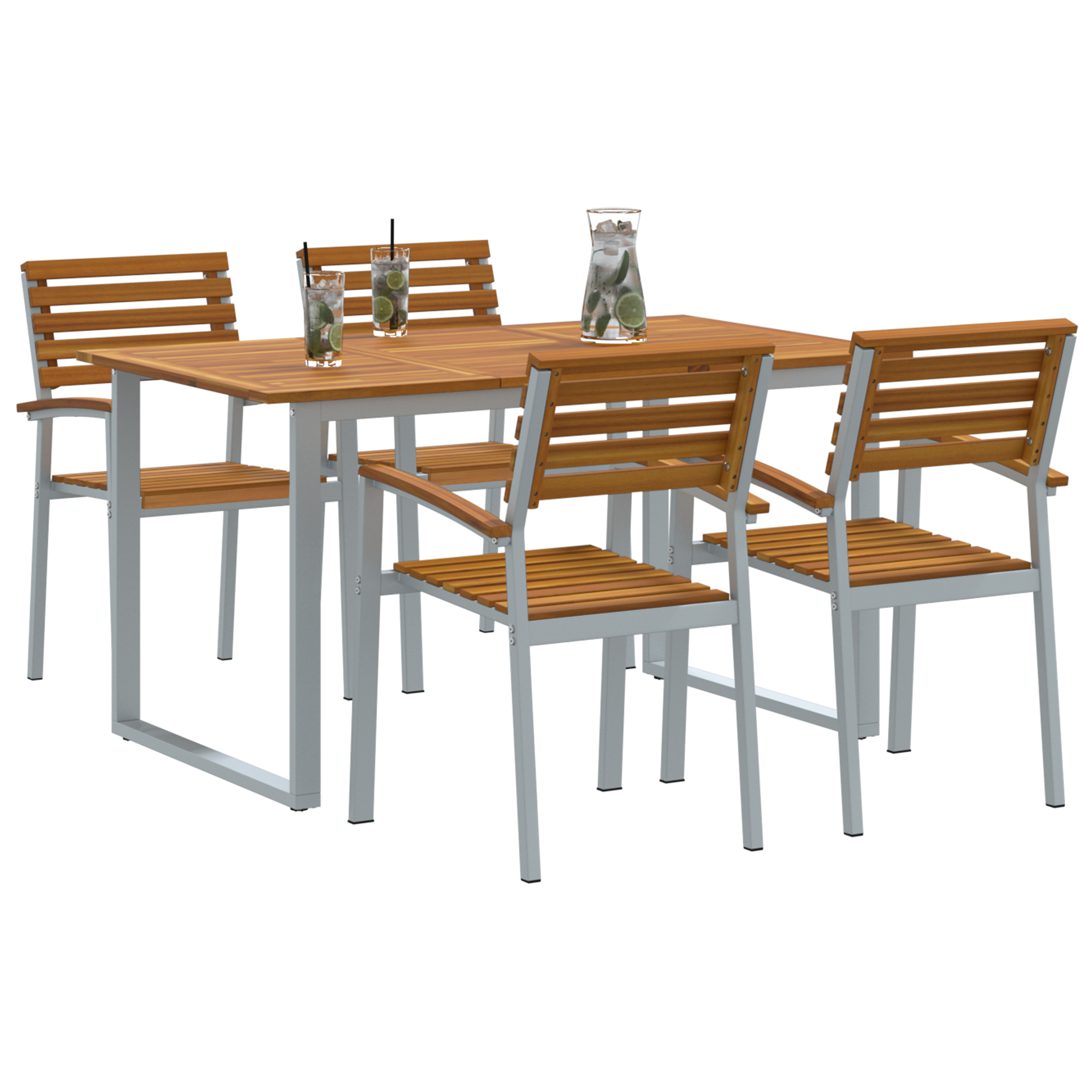 5 Piece Garden Dining Set Solid Wood Acacia and Metal - Image 3