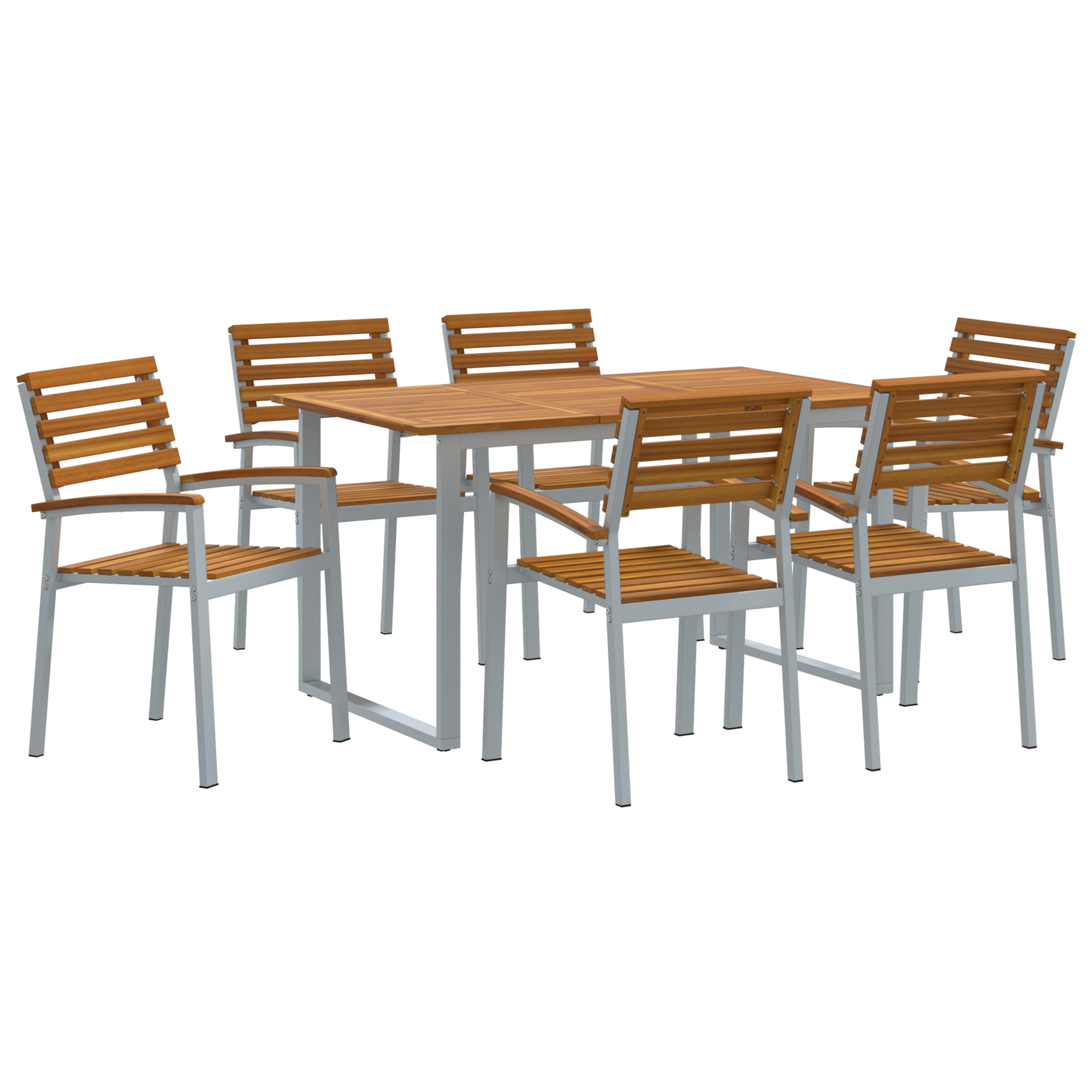 7 Piece Garden Dining Set Solid Wood Acacia and Metal - Image 2