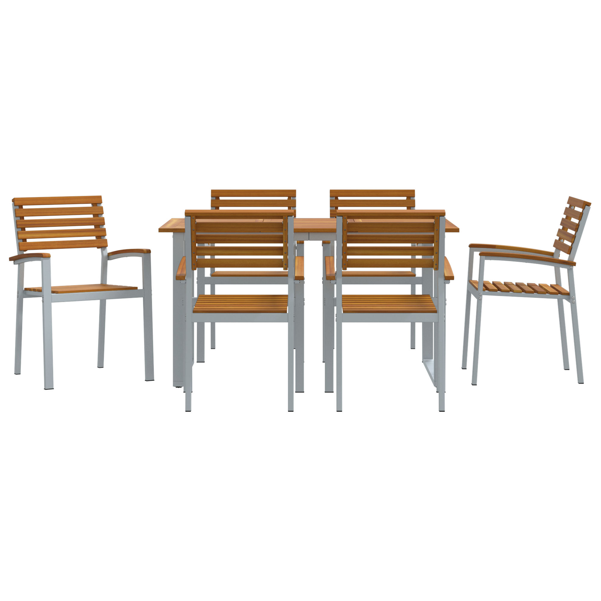 7 Piece Garden Dining Set Solid Wood Acacia and Metal - Image 7