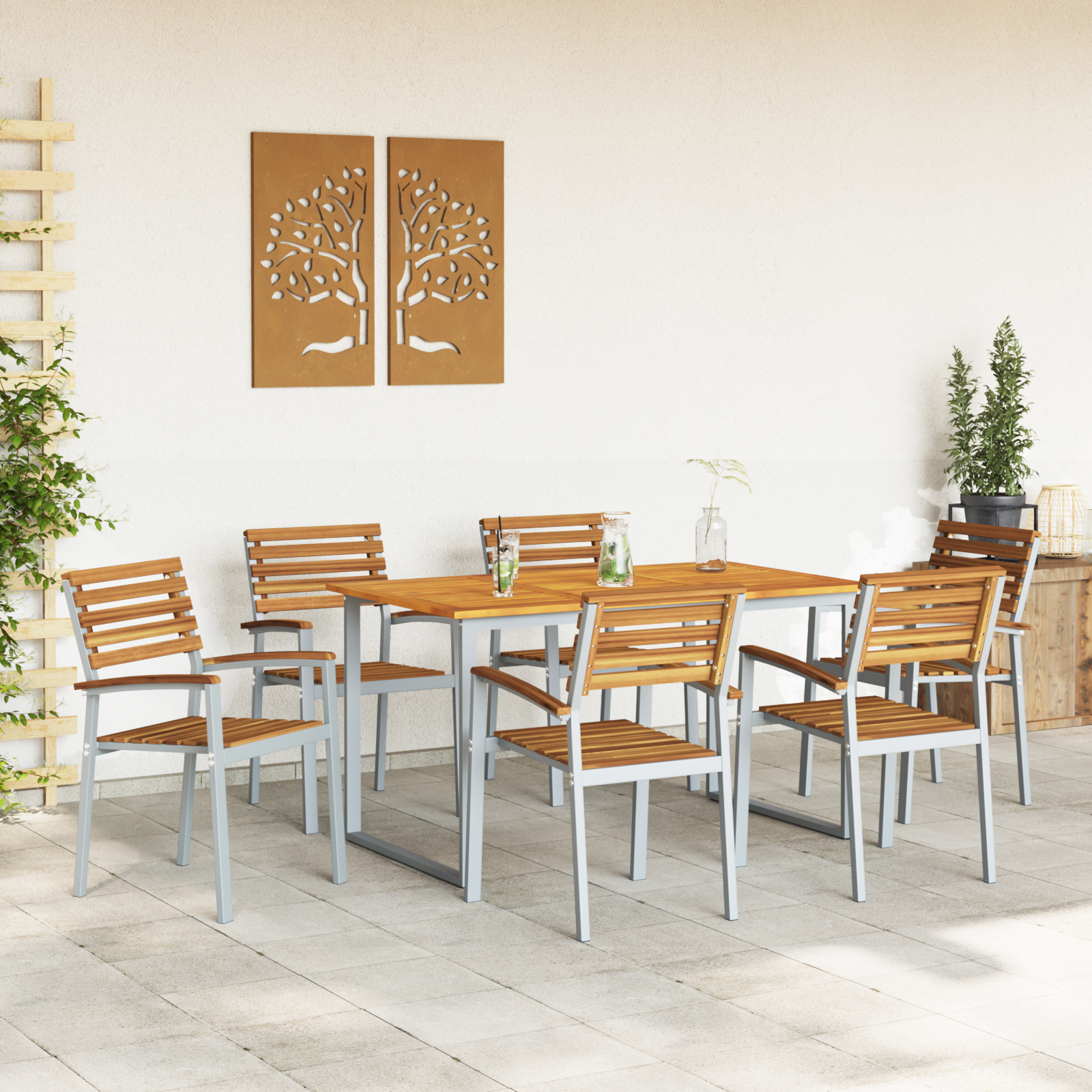 7 Piece Garden Dining Set Solid Wood Acacia and Metal - Image 4