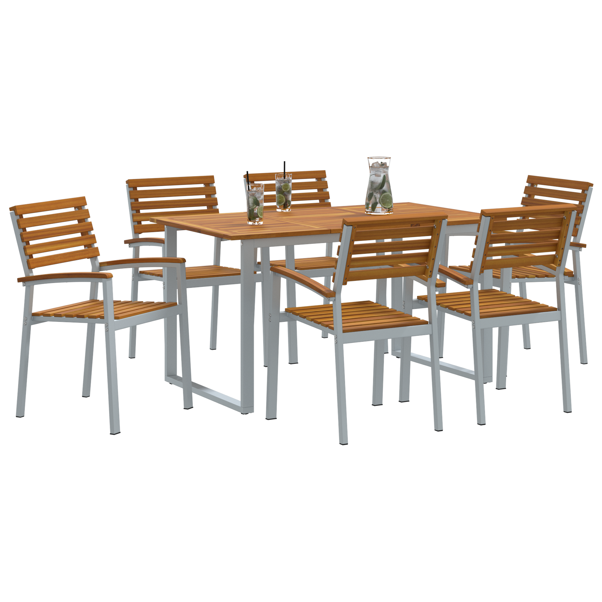 7 Piece Garden Dining Set Solid Wood Acacia and Metal - Image 3