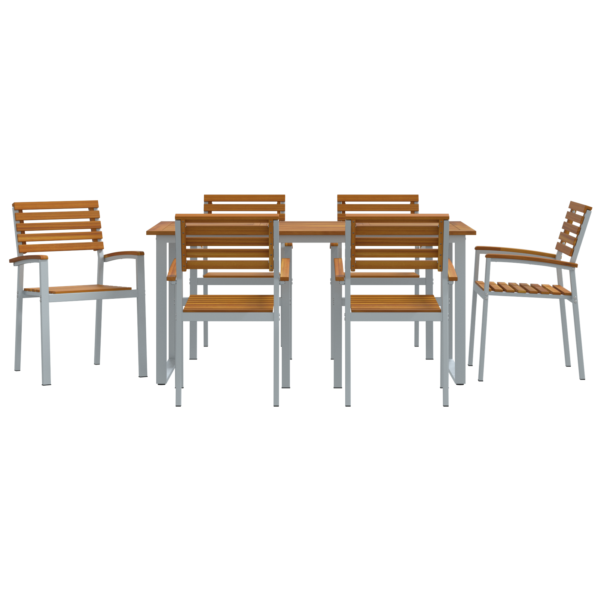 7 Piece Garden Dining Set Solid Wood Acacia and Metal - Image 7
