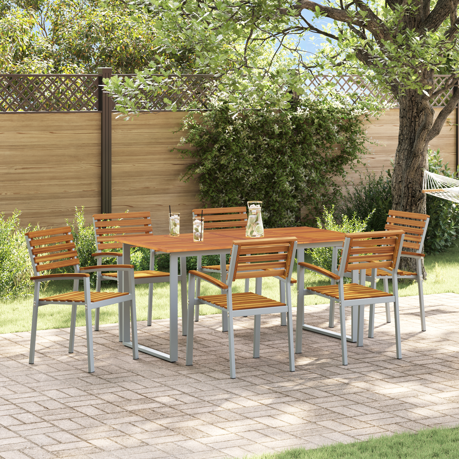 7 Piece Garden Dining Set Solid Wood Acacia and Metal