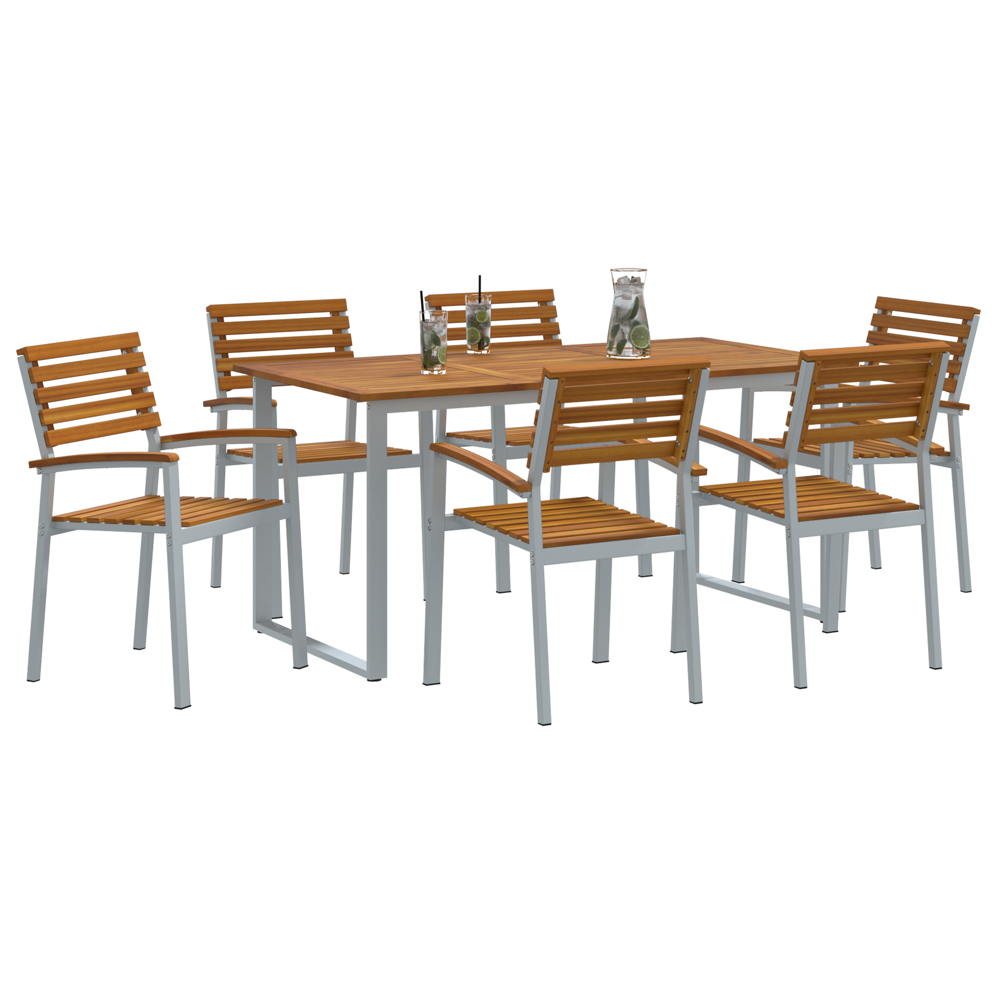 7 Piece Garden Dining Set Solid Wood Acacia and Metal - Image 3