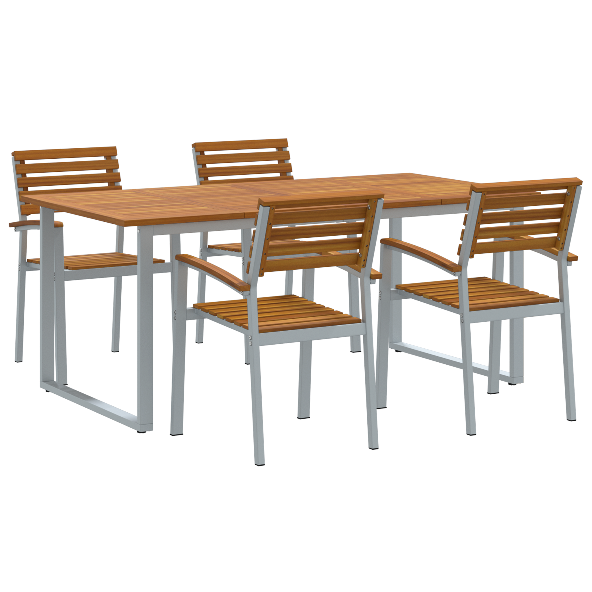 5 Piece Garden Dining Set Solid Wood Acacia and Metal - Image 2
