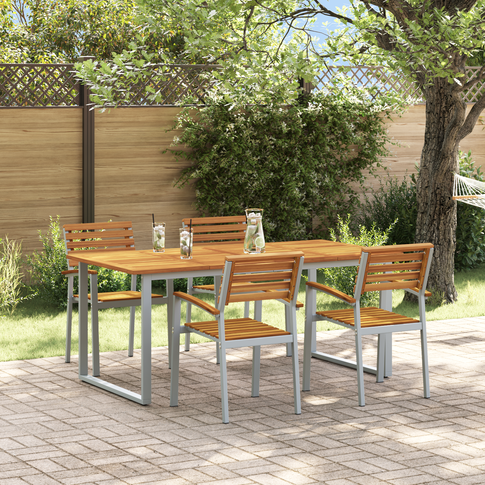 5 Piece Garden Dining Set Solid Wood Acacia and Metal
