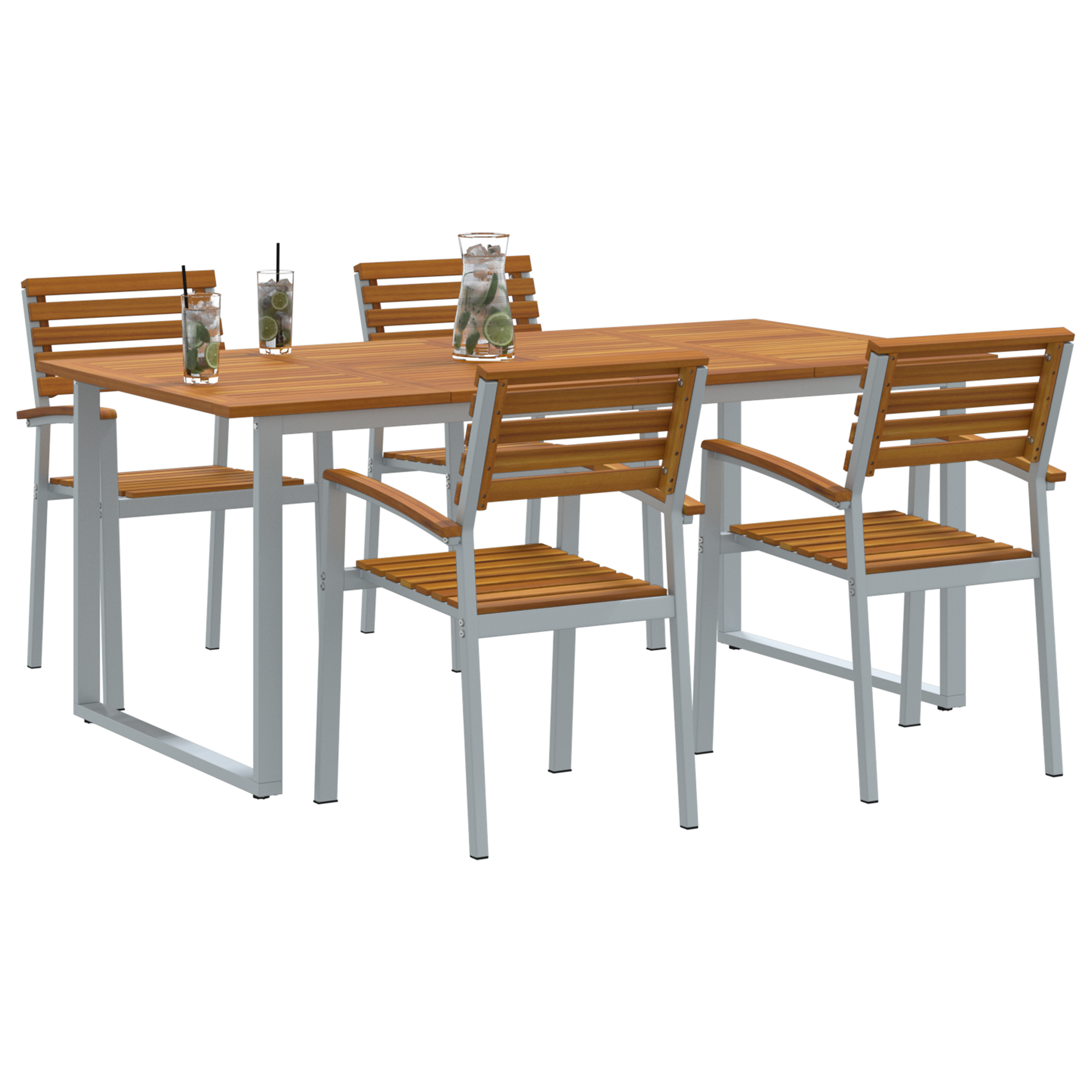 5 Piece Garden Dining Set Solid Wood Acacia and Metal - Image 3