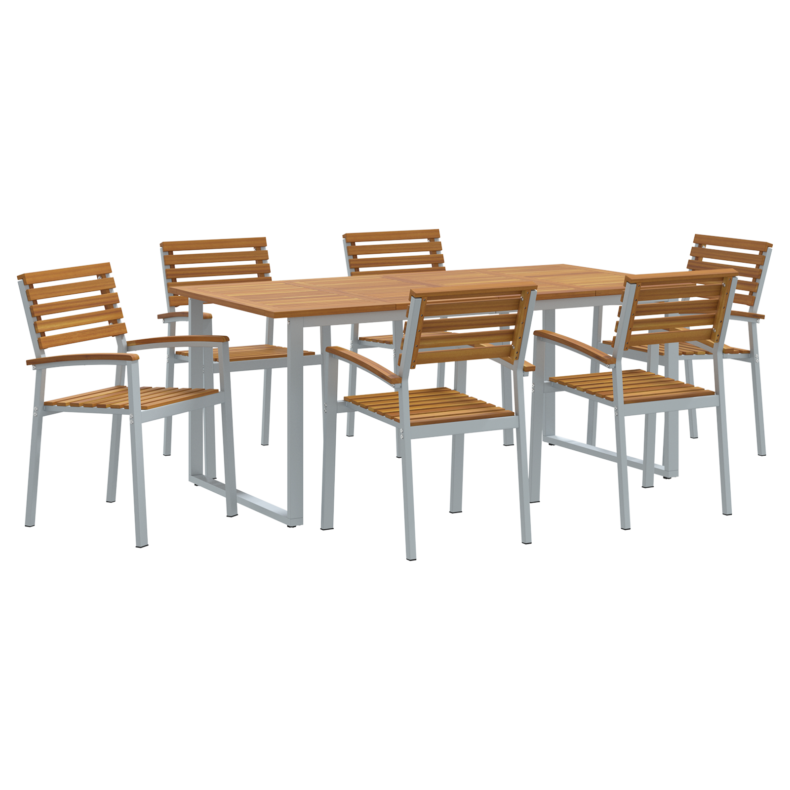 7 Piece Garden Dining Set Solid Wood Acacia and Metal - Image 2