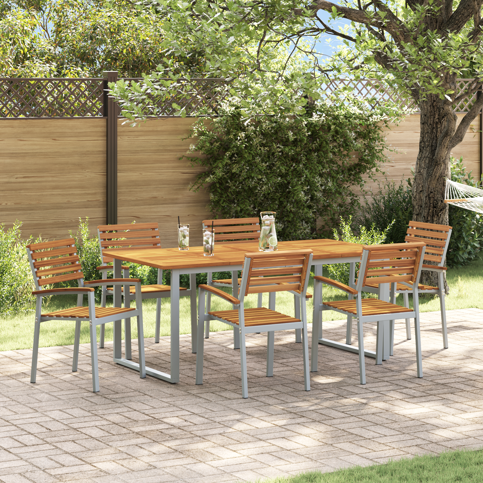 7 Piece Garden Dining Set Solid Wood Acacia and Metal