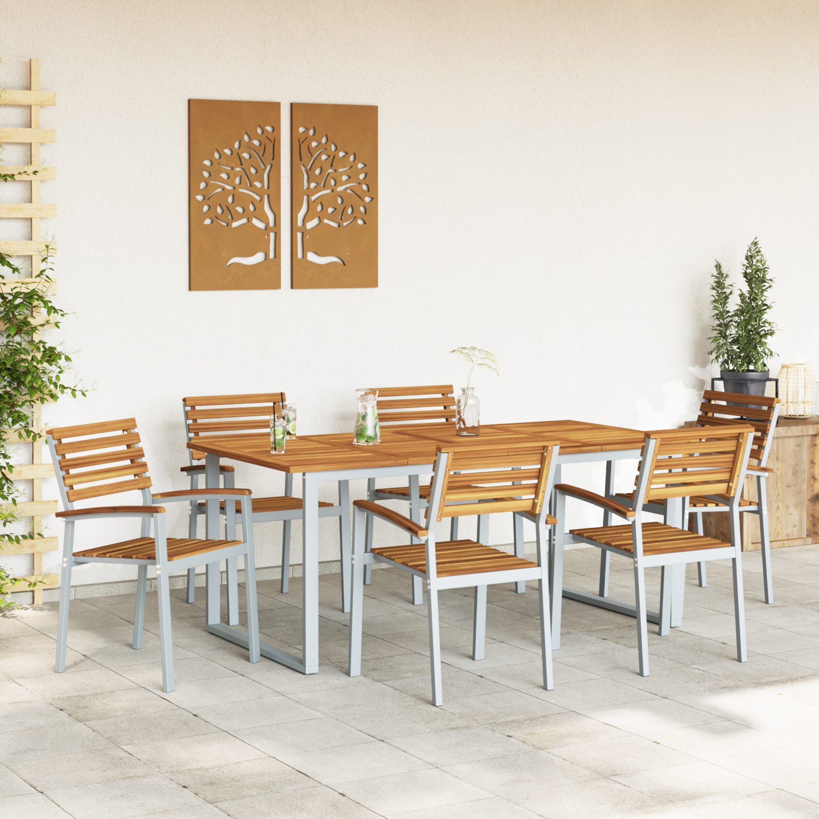 7 Piece Garden Dining Set Solid Wood Acacia and Metal - Image 4
