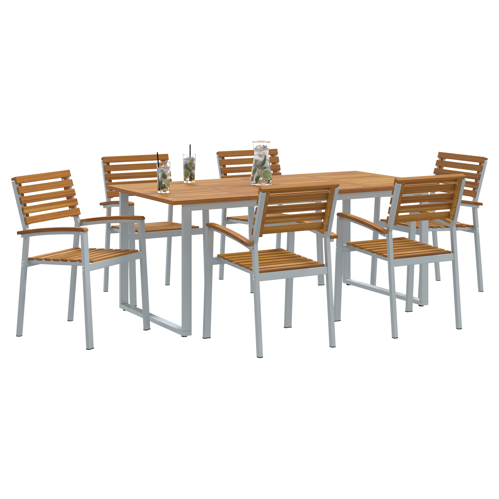7 Piece Garden Dining Set Solid Wood Acacia and Metal - Image 3