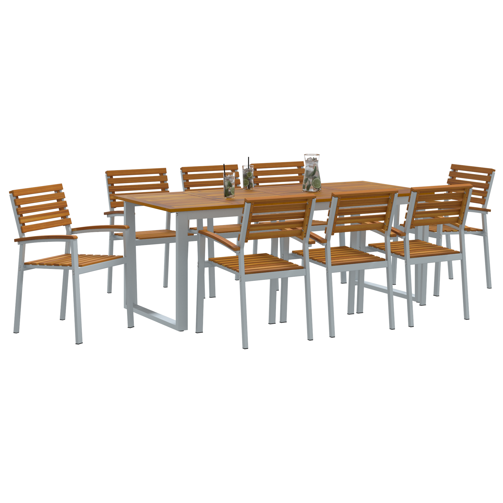 9 Piece Garden Dining Set Solid Wood Acacia and Metal - Image 3