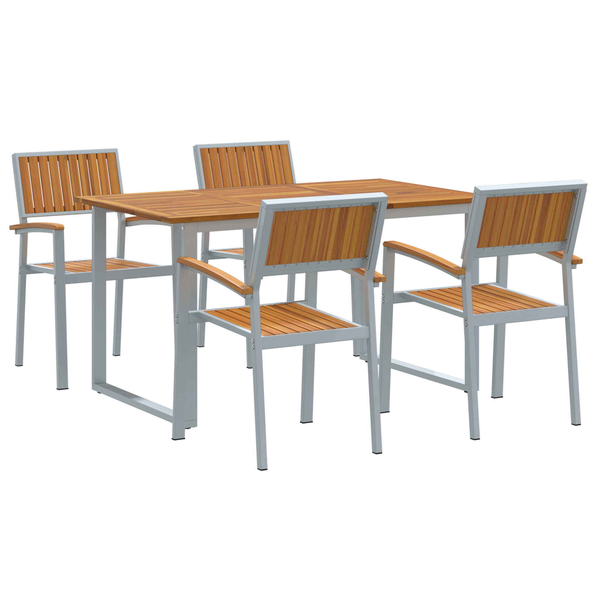 5 Piece Garden Dining Set Grey Steel and Solid Wood Acacia - Image 2