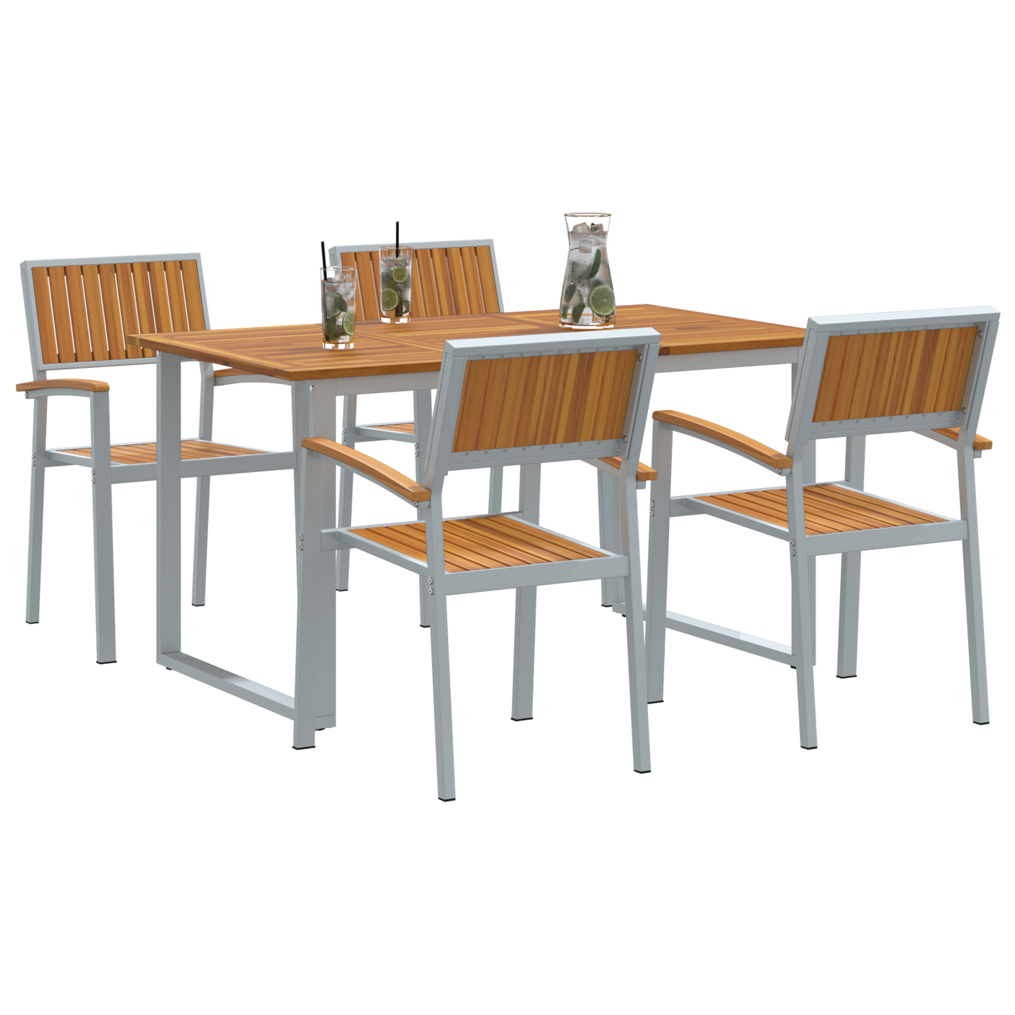 5 Piece Garden Dining Set Grey Steel and Solid Wood Acacia - Image 3