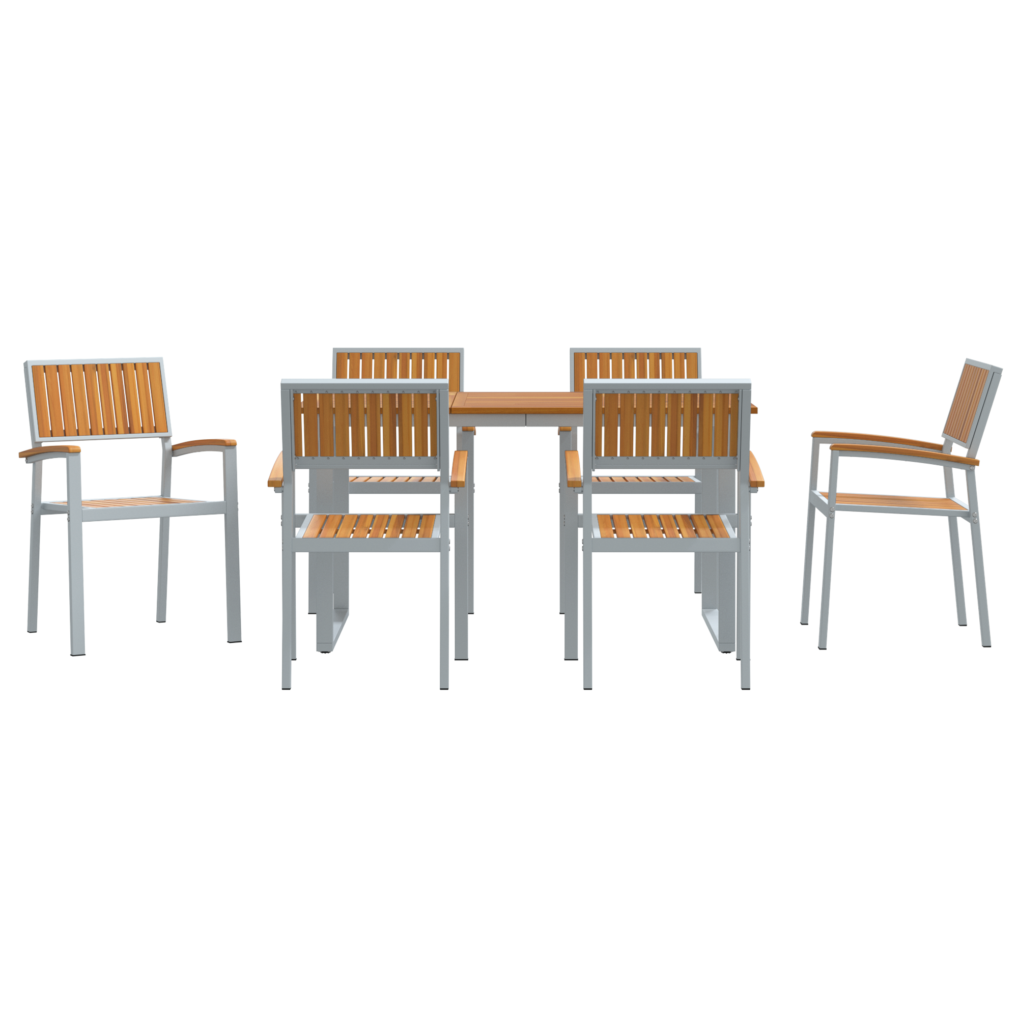 7 Piece Garden Dining Set Grey Steel and Solid Wood Acacia - Image 7