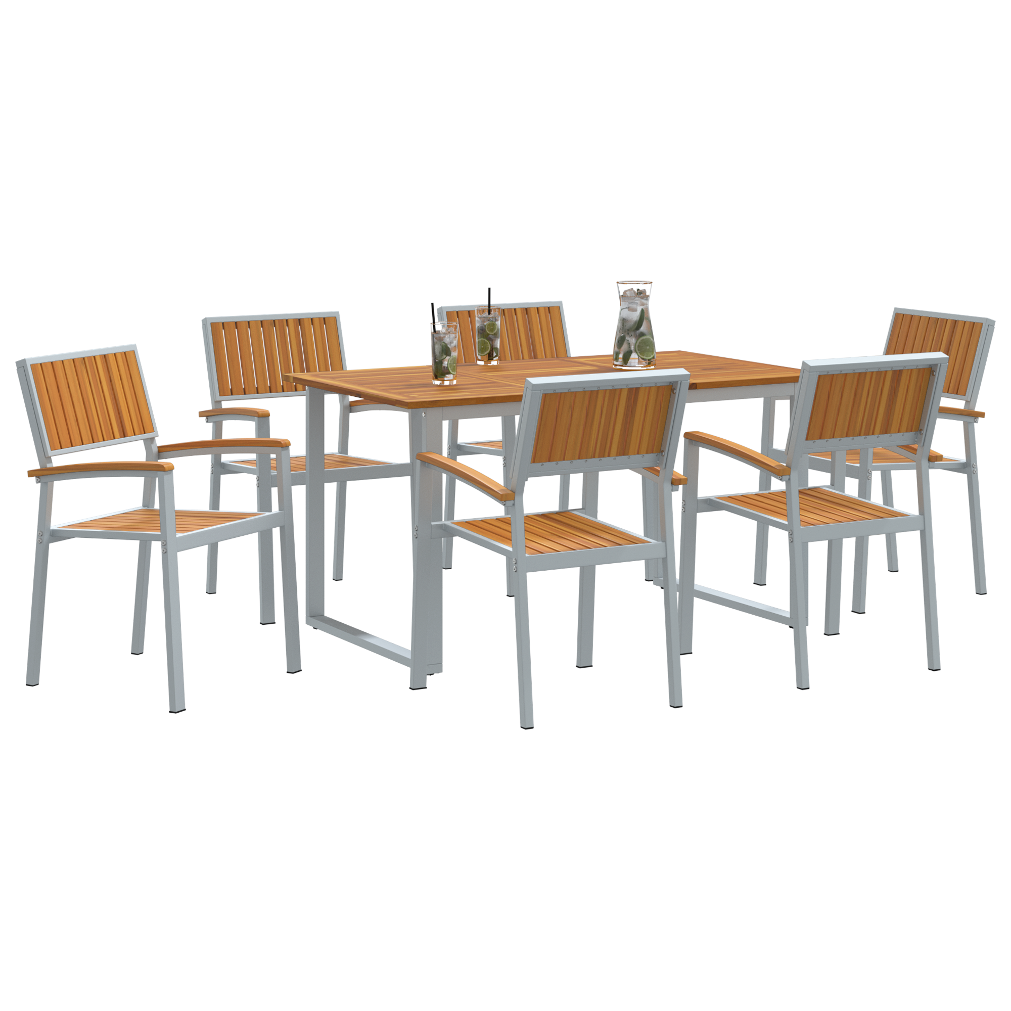 7 Piece Garden Dining Set Grey Steel and Solid Wood Acacia - Image 3