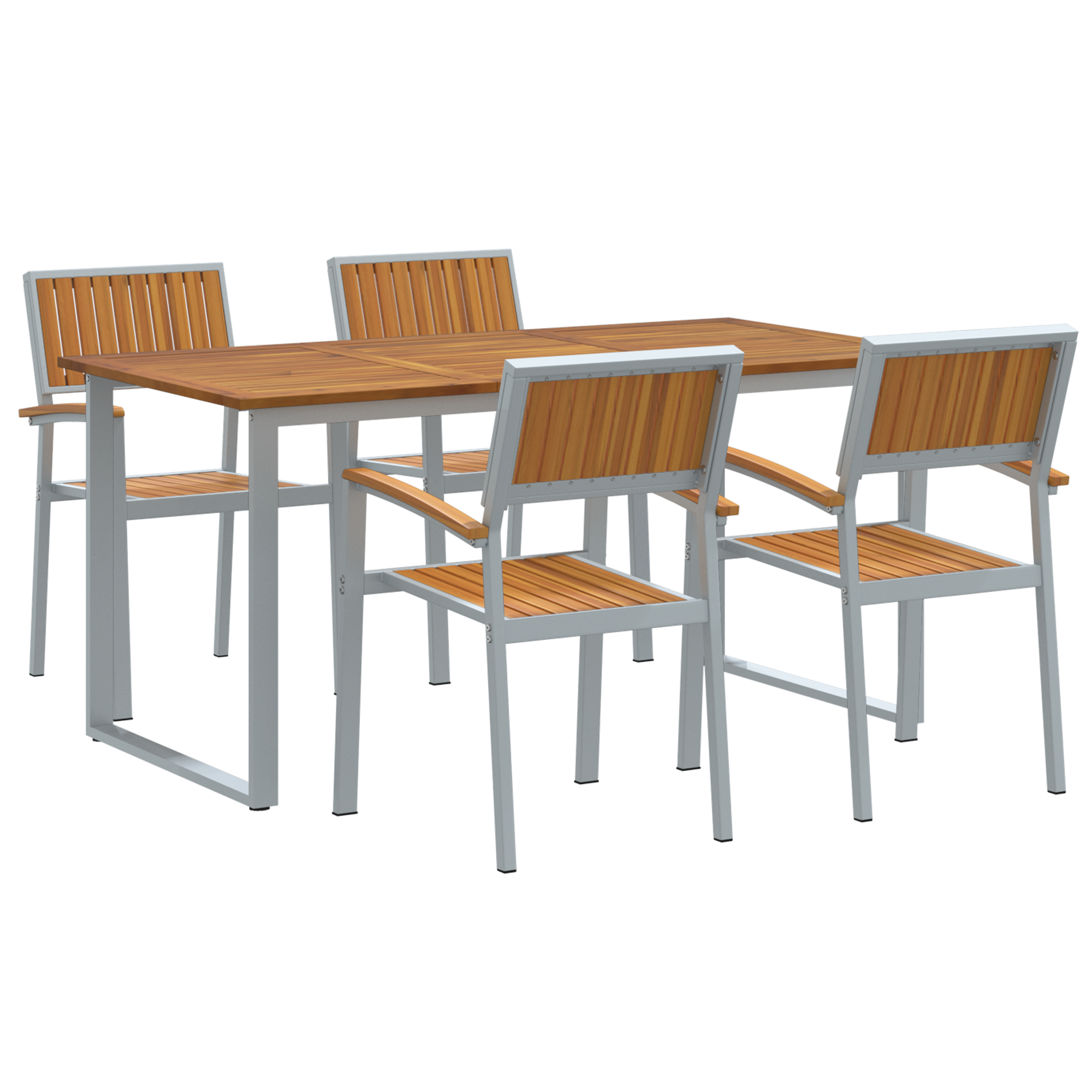 5 Piece Garden Dining Set Grey Steel and Solid Wood Acacia - Image 2
